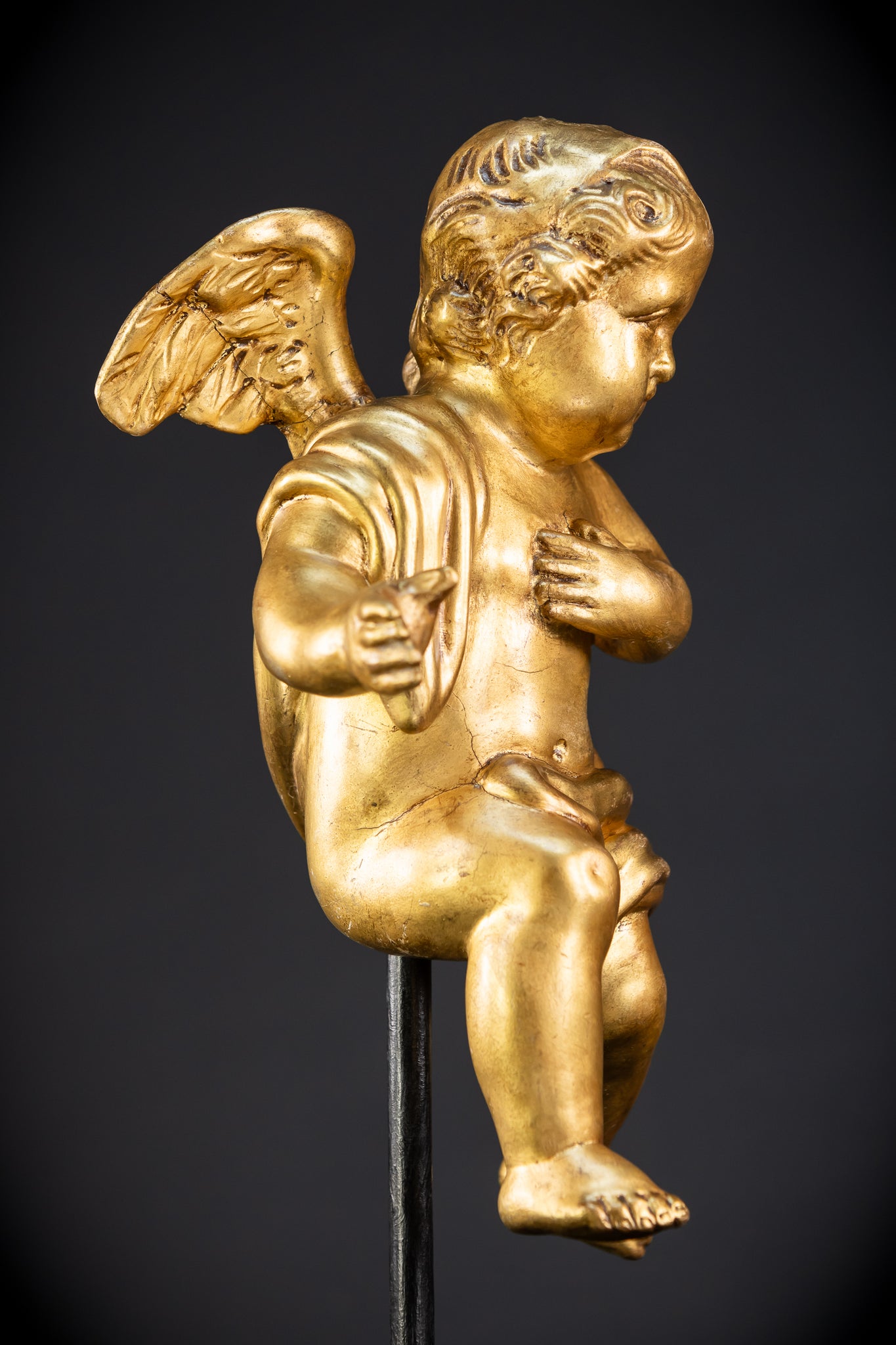 Angel Sculpture B Wood Carved | 1800s Antique | 13.2" / 33.5 cm