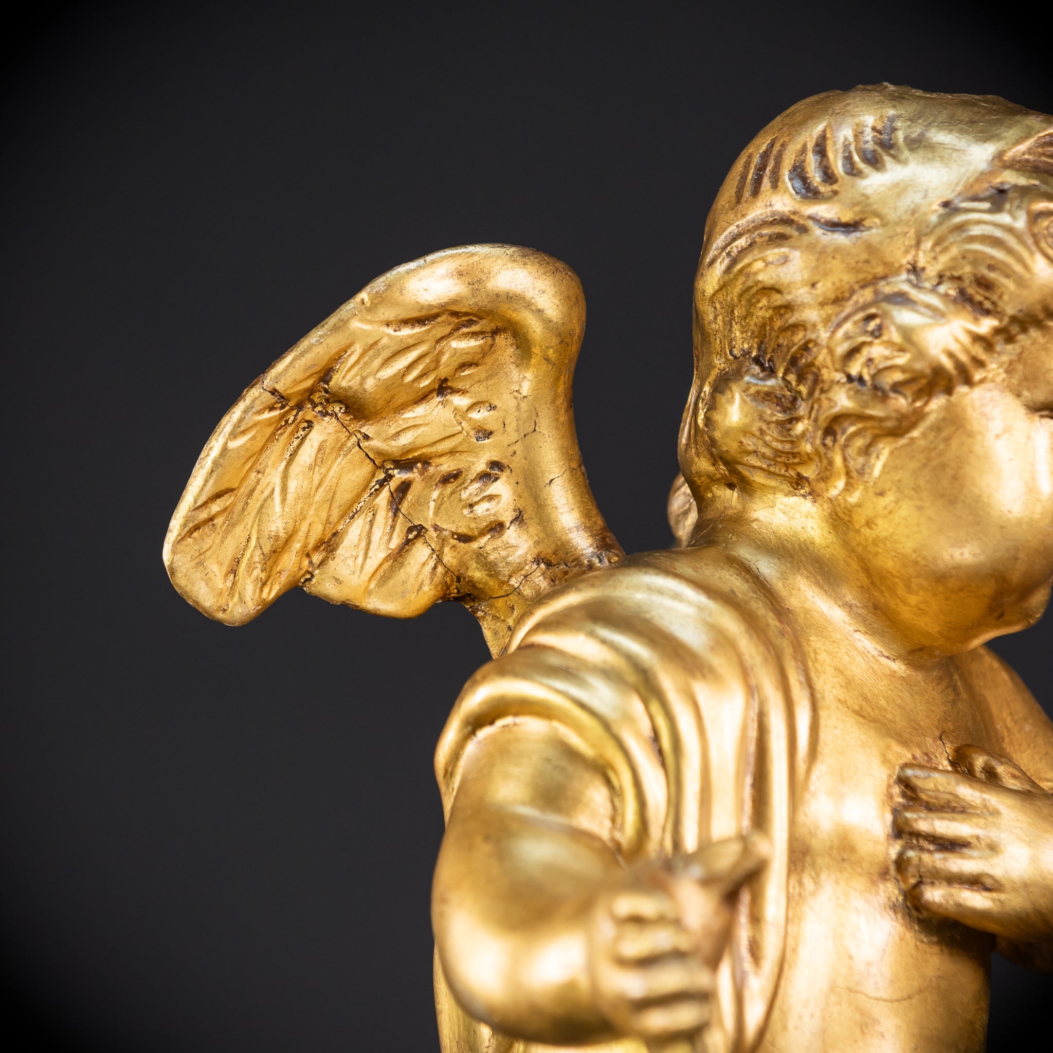 Angel Sculpture B Wood Carved | 1800s Antique | 13.2" / 33.5 cm
