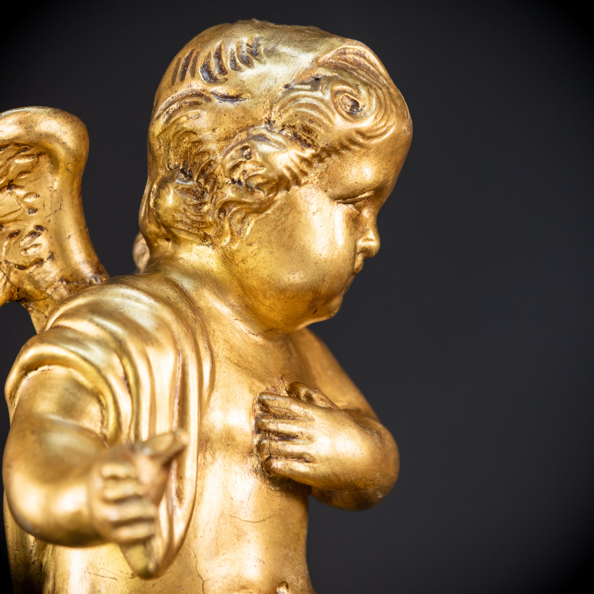 Angel Sculpture B Wood Carved | 1800s Antique | 13.2" / 33.5 cm