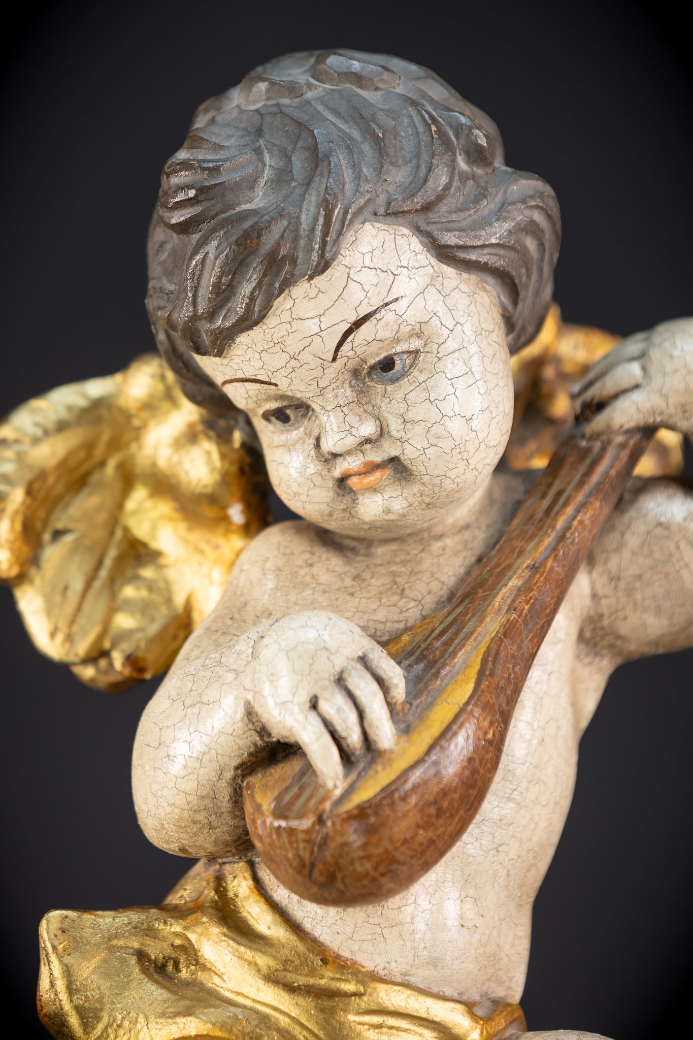 Wood Carving Angel Statue | Mid 1900s Vintage | 16.2" / 41 cm