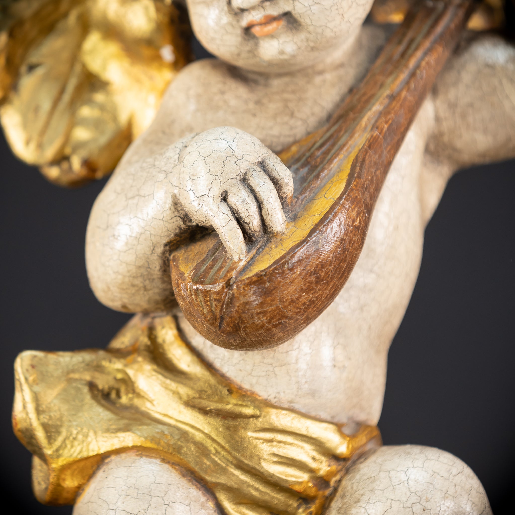 Wood Carving Angel Statue | Mid 1900s Vintage | 16.2" / 41 cm