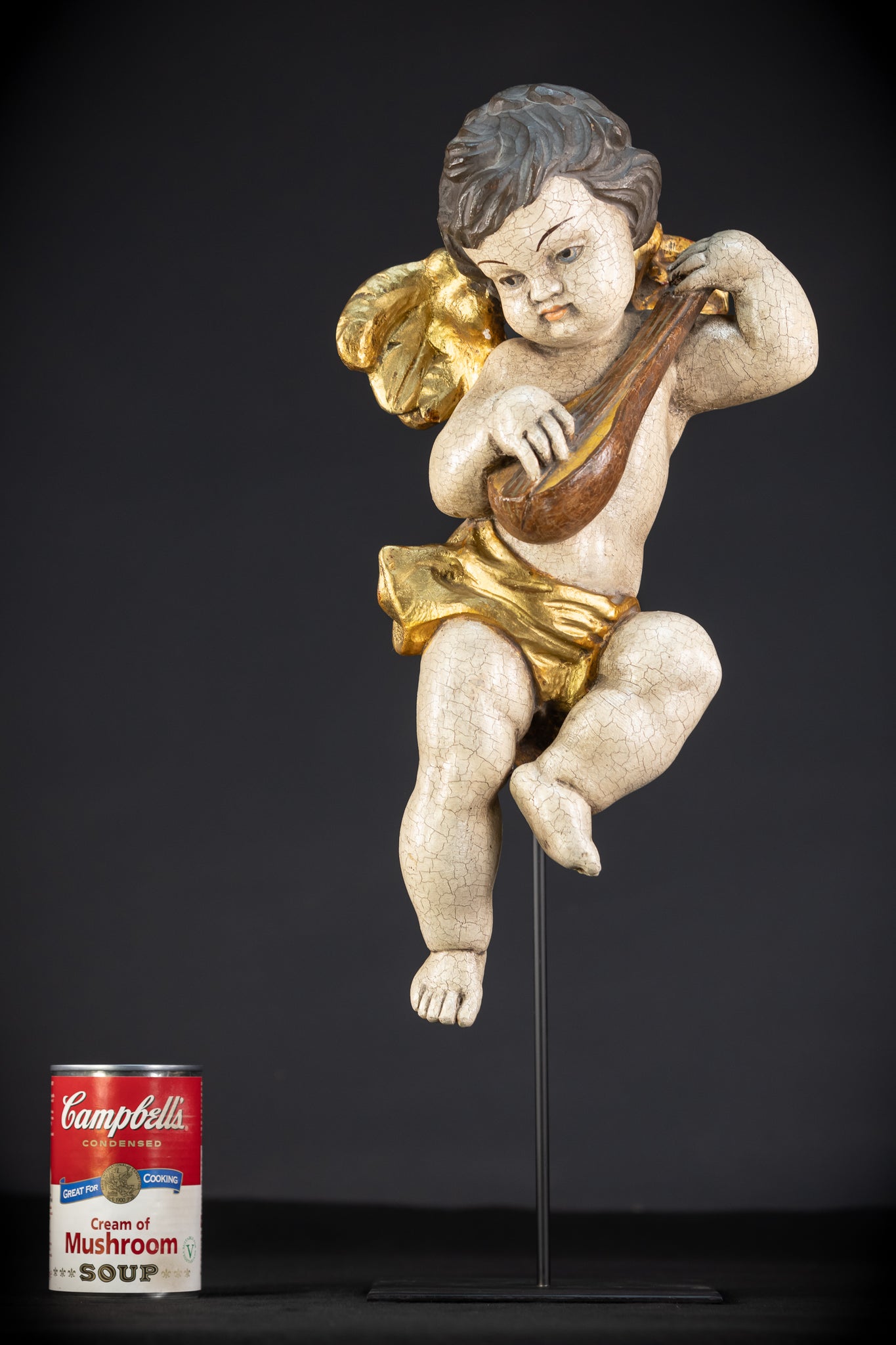 Wood Carving Angel Statue | Mid 1900s Vintage | 16.2" / 41 cm