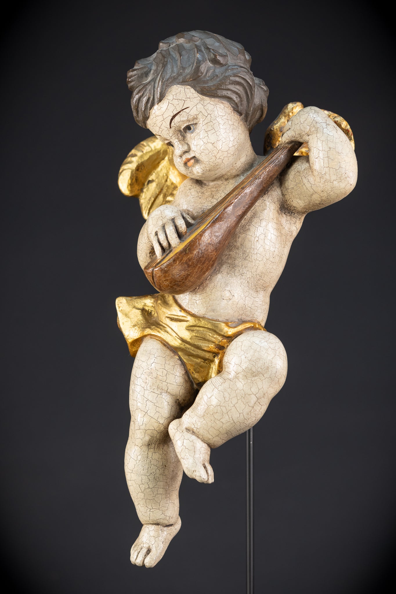 Wood Carving Angel Statue | Mid 1900s Vintage | 16.2" / 41 cm
