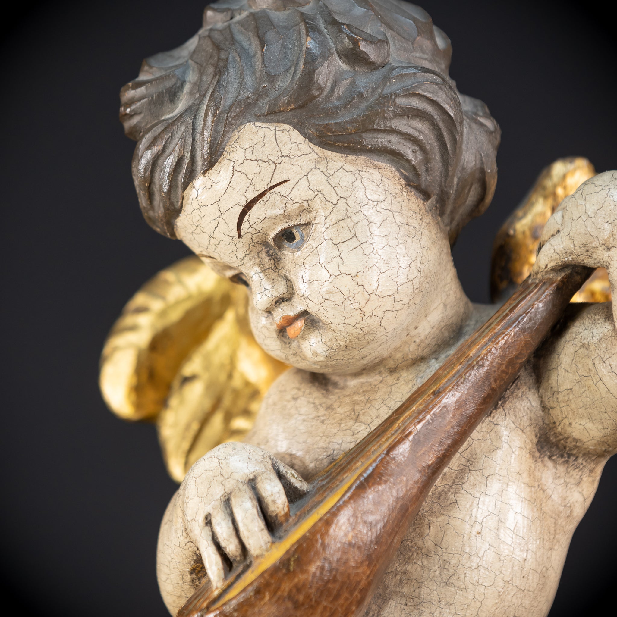 Wood Carving Angel Statue | Mid 1900s Vintage | 16.2" / 41 cm