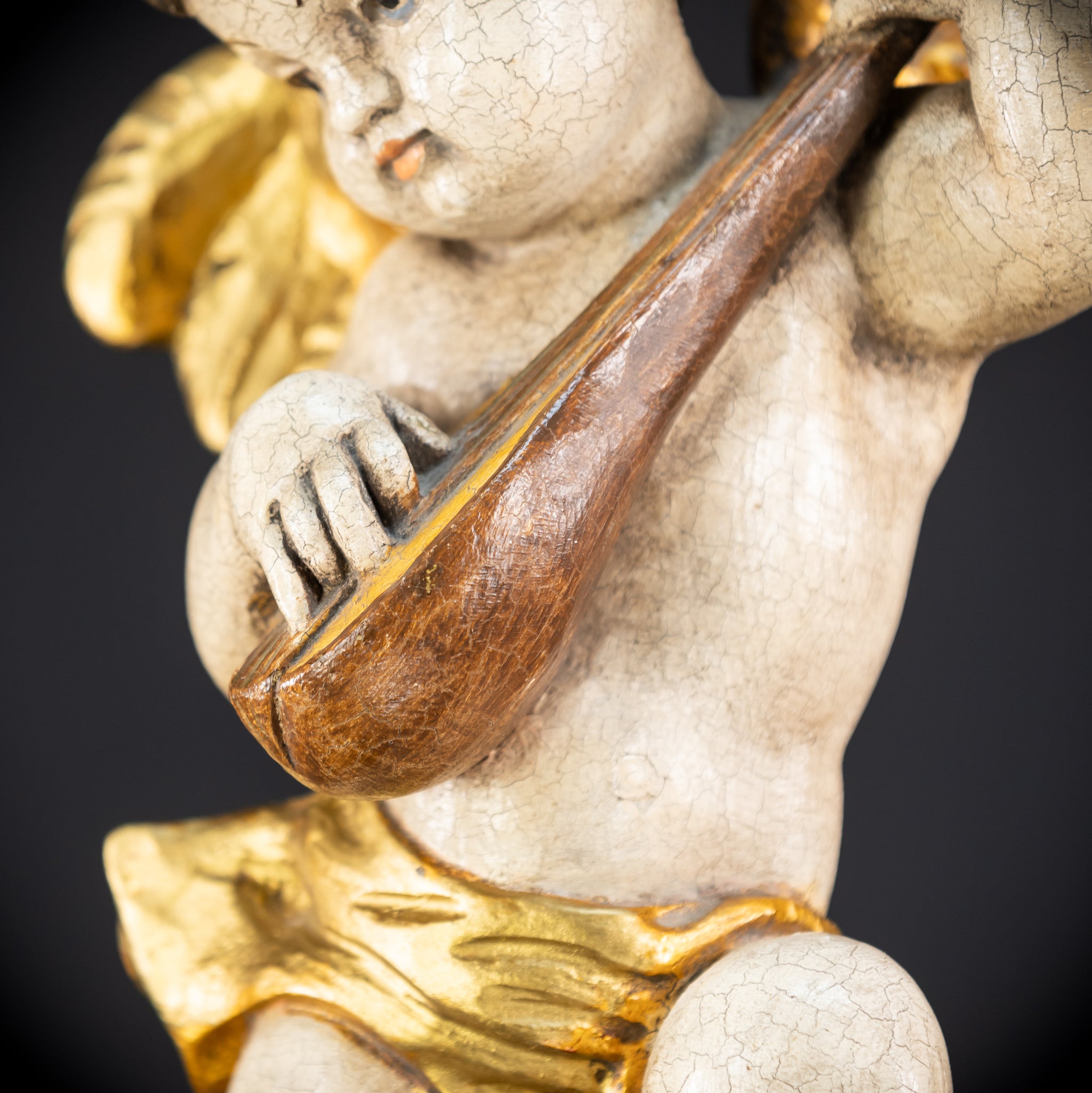 Wood Carving Angel Statue | Mid 1900s Vintage | 16.2" / 41 cm