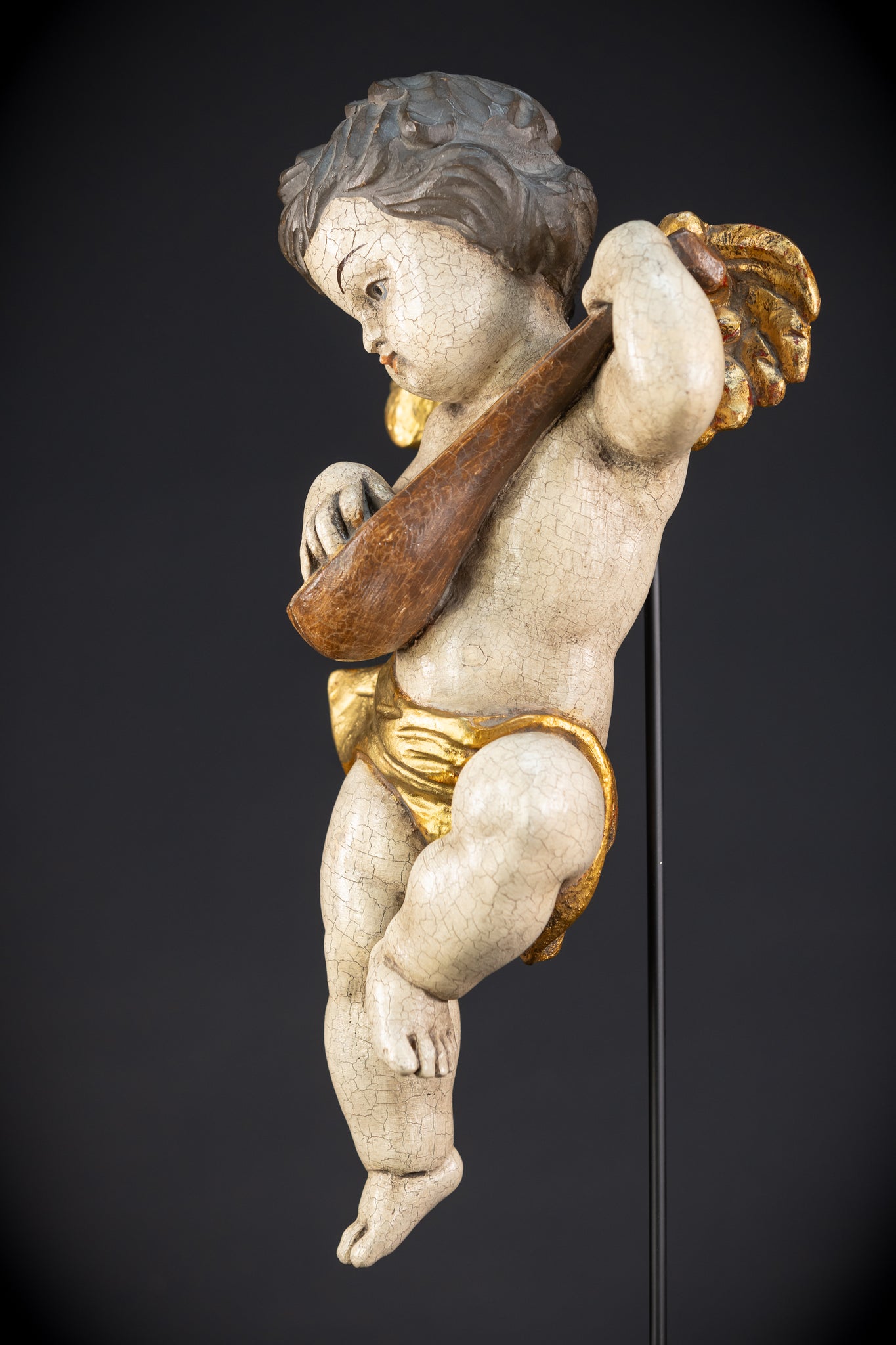 Wood Carving Angel Statue | Mid 1900s Vintage | 16.2" / 41 cm