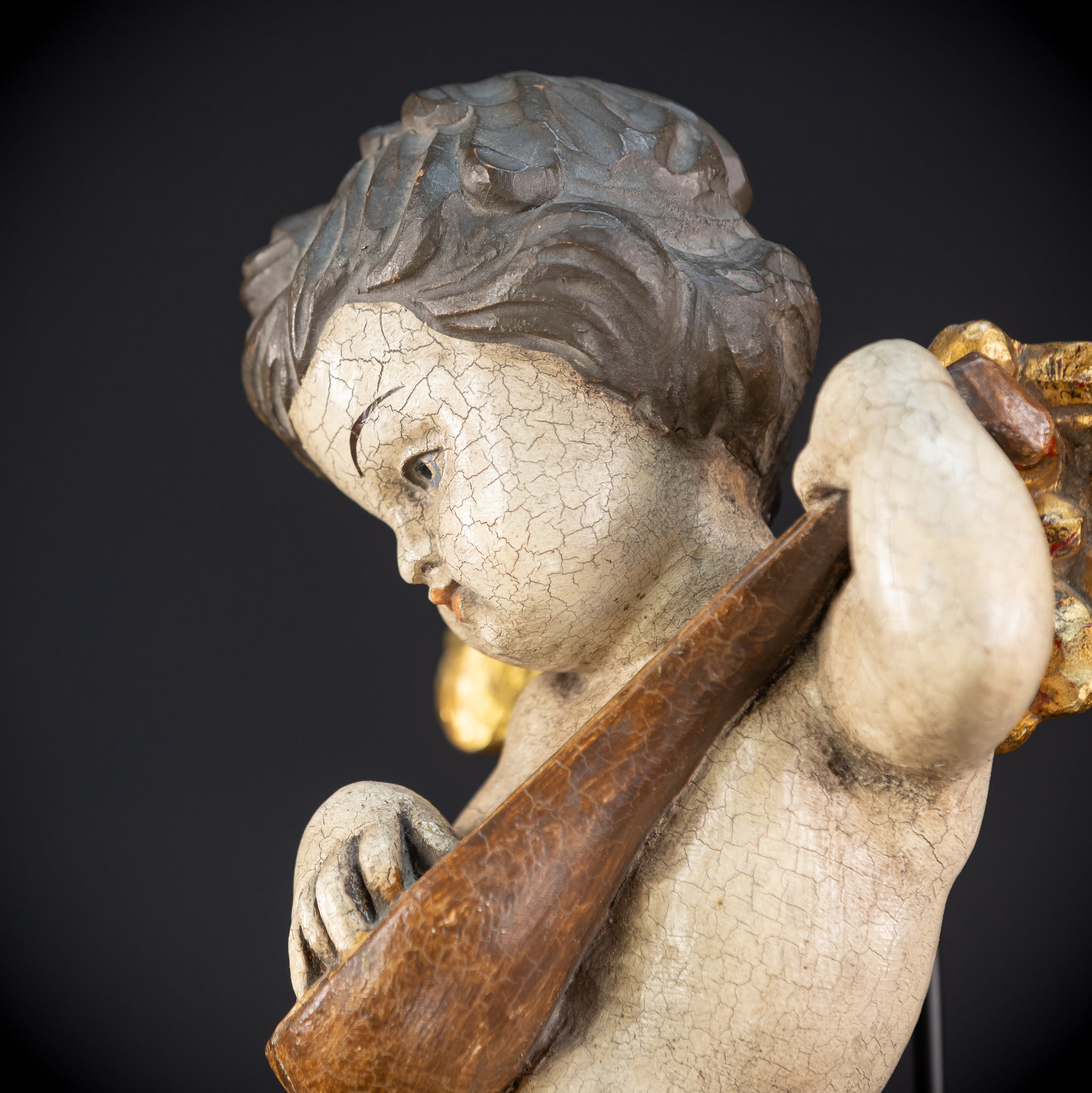 Wood Carving Angel Statue | Mid 1900s Vintage | 16.2" / 41 cm