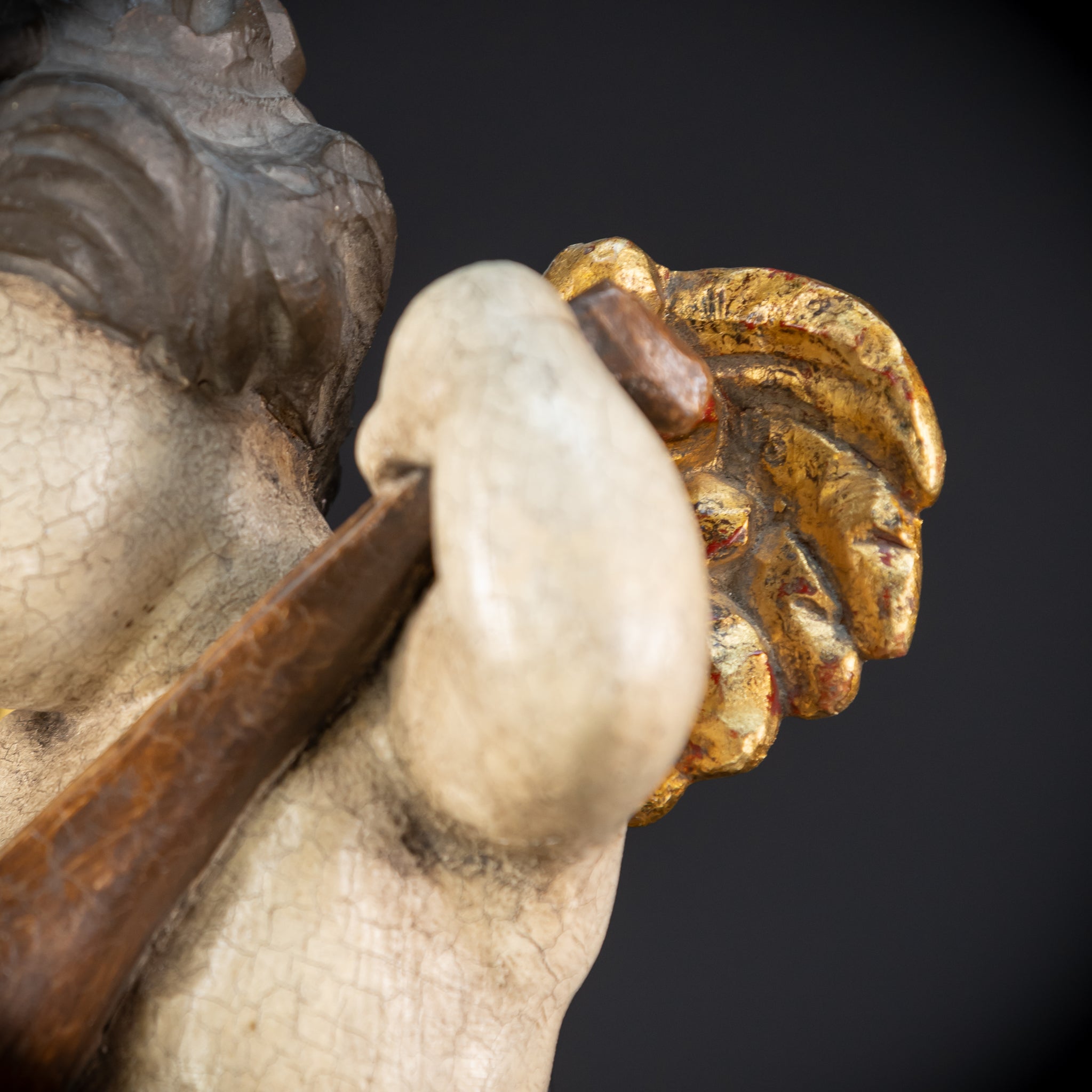 Wood Carving Angel Statue | Mid 1900s Vintage | 16.2" / 41 cm