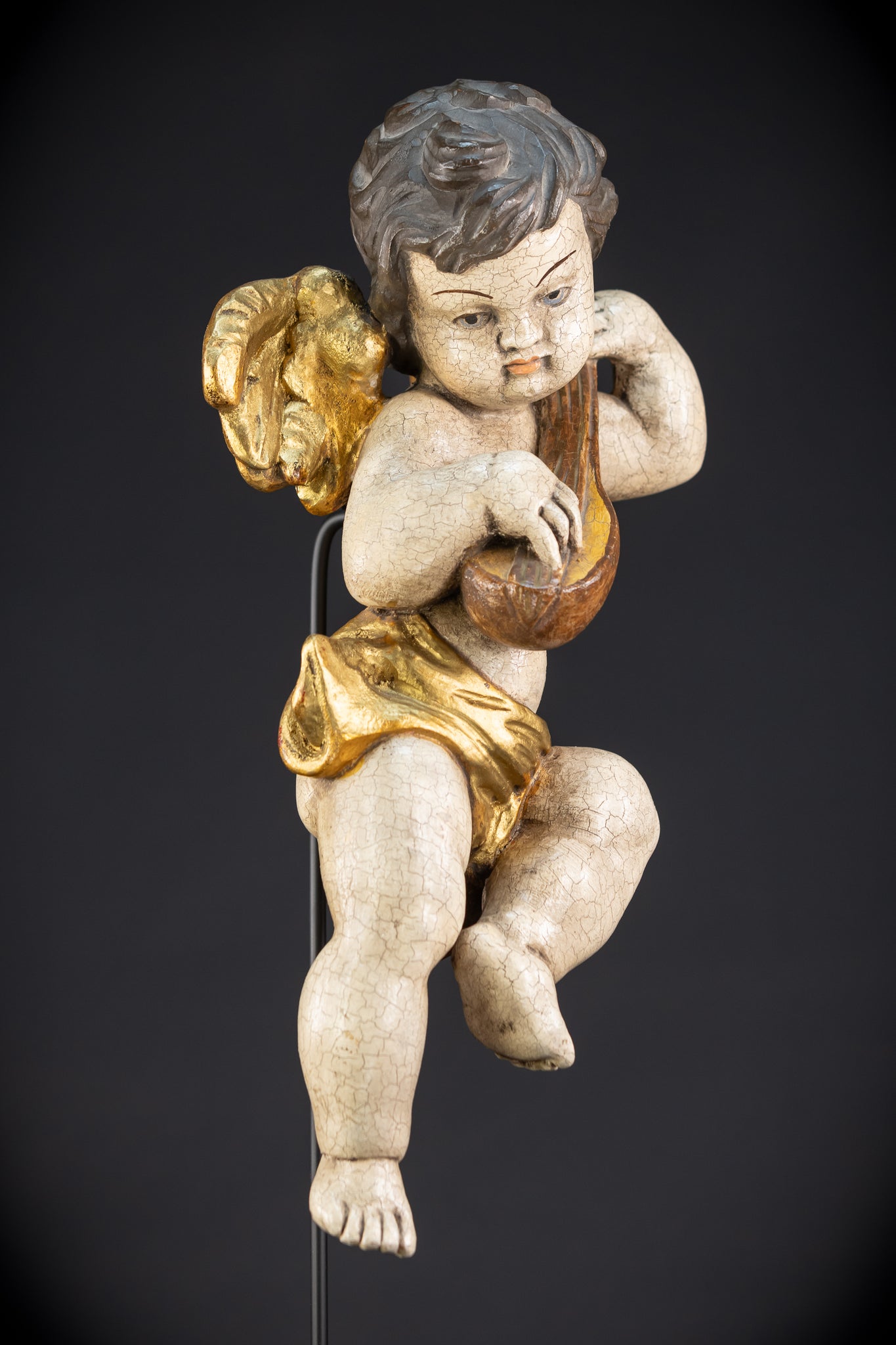 Wood Carving Angel Statue | Mid 1900s Vintage | 16.2" / 41 cm