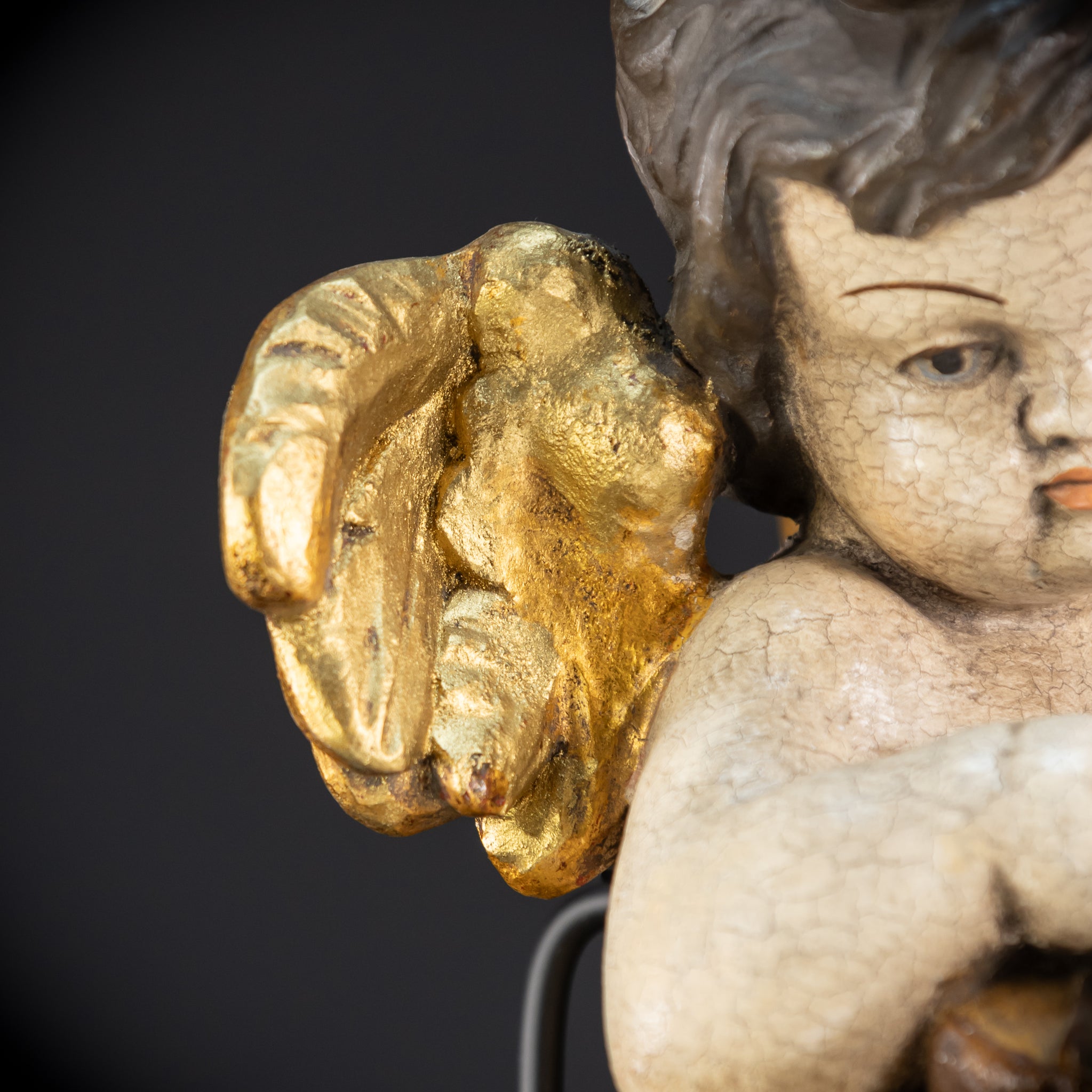 Wood Carving Angel Statue | Mid 1900s Vintage | 16.2" / 41 cm