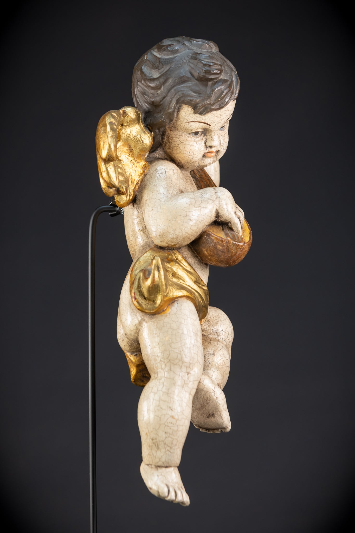 Wood Carving Angel Statue | Mid 1900s Vintage | 16.2" / 41 cm