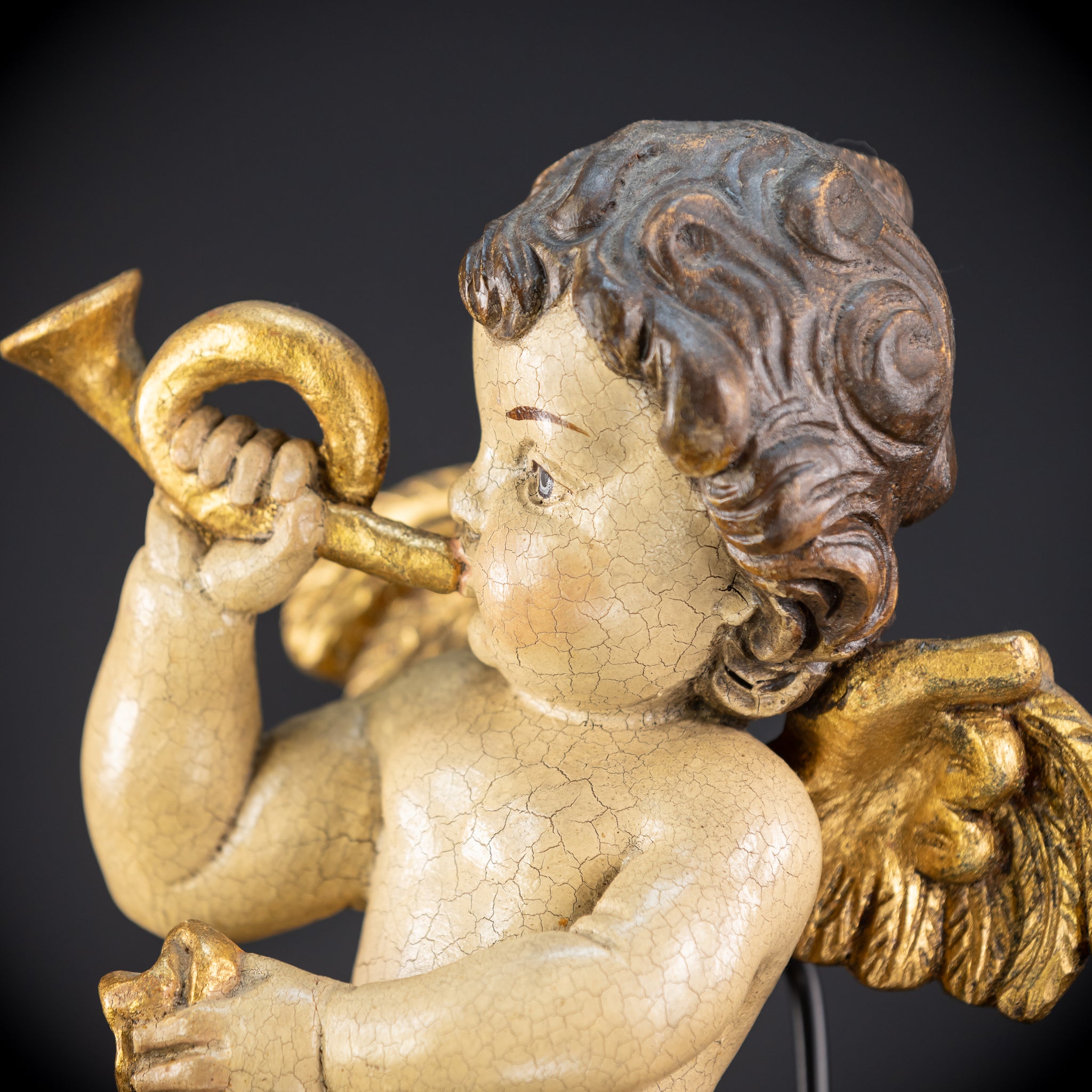 Wood Carving Angel Statue | Vintage 15.2" / 38.5 cm