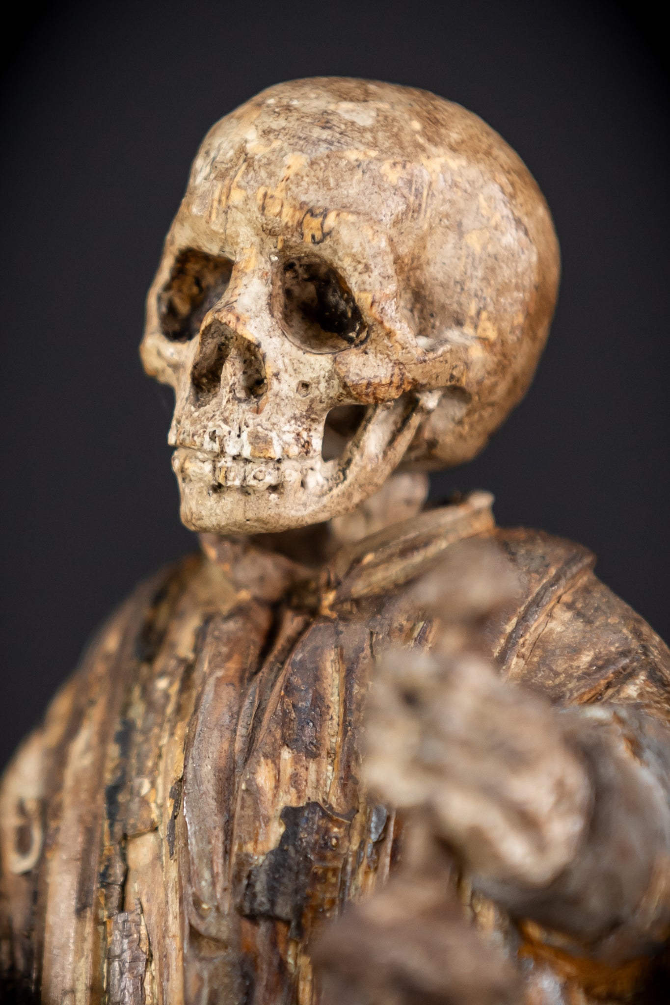 Memento Mori Wood Carving | 1700s Antique | 9.3" / 23.5 cm