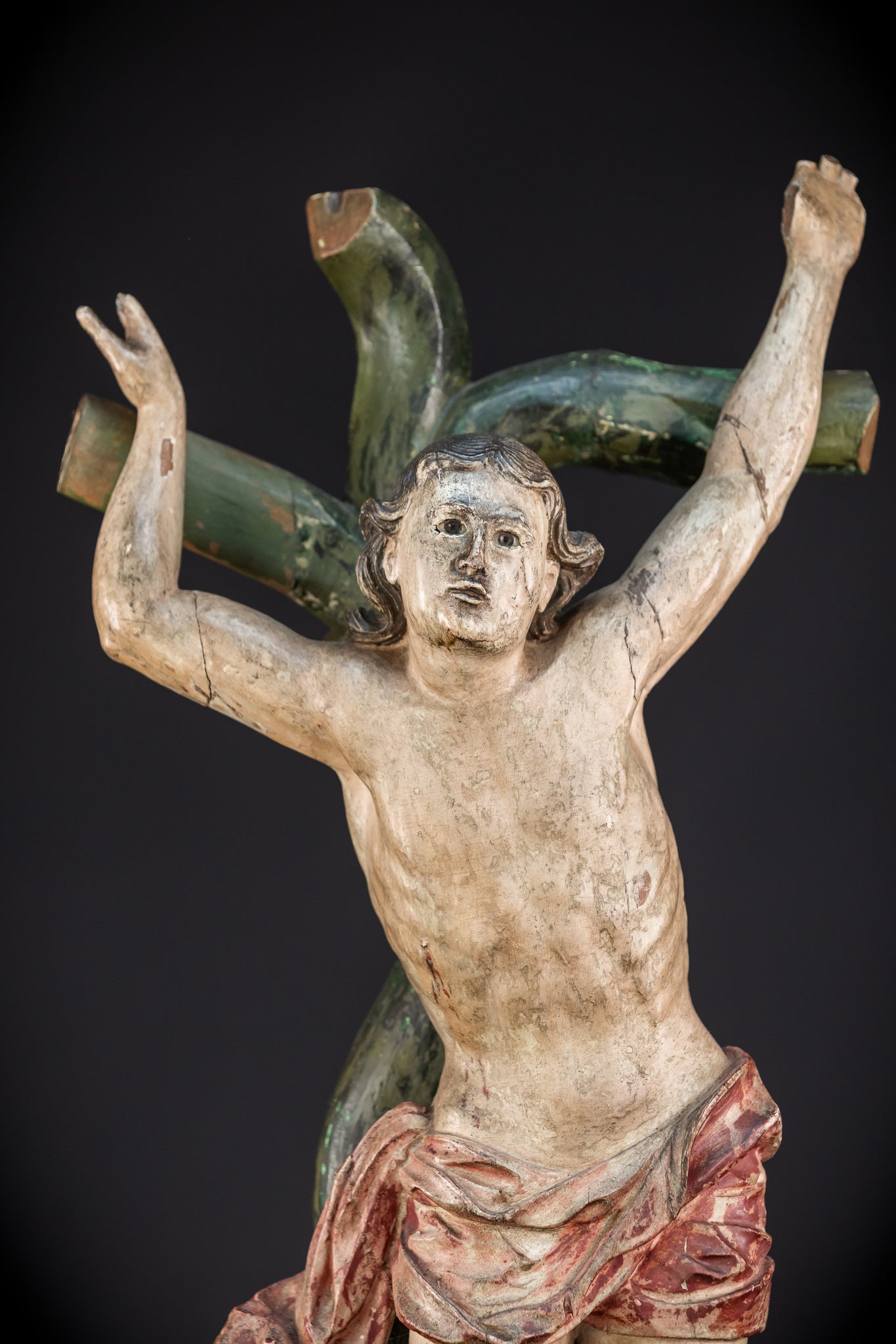 St Sebastian Wooden | 1600s Antique Glas Eyes | 23.6”