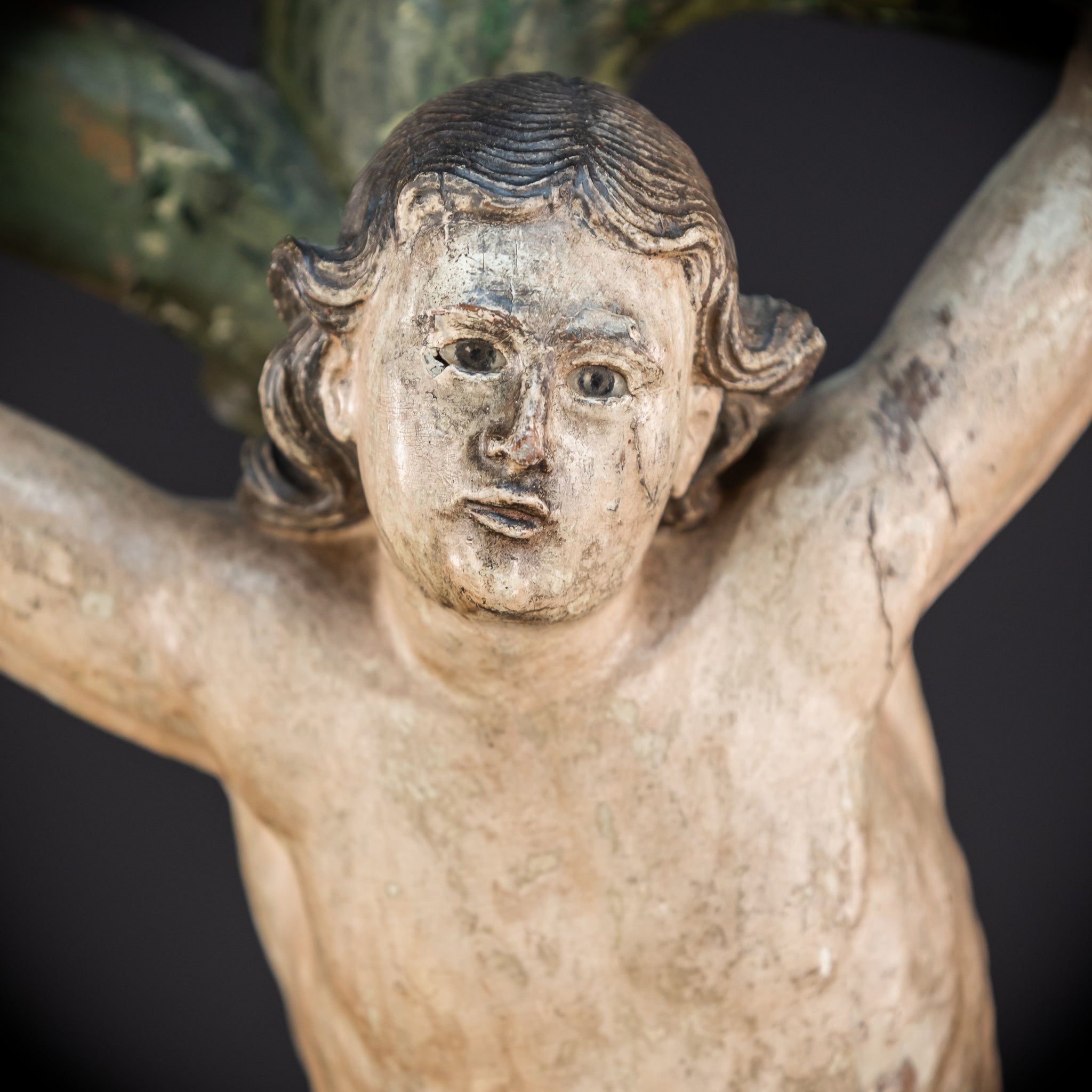 St Sebastian Wooden | 1600s Antique Glas Eyes | 23.6”