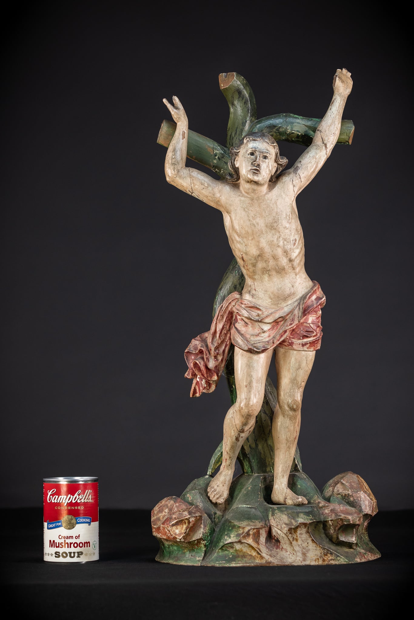 St Sebastian Wooden | 1600s Antique Glas Eyes | 23.6”