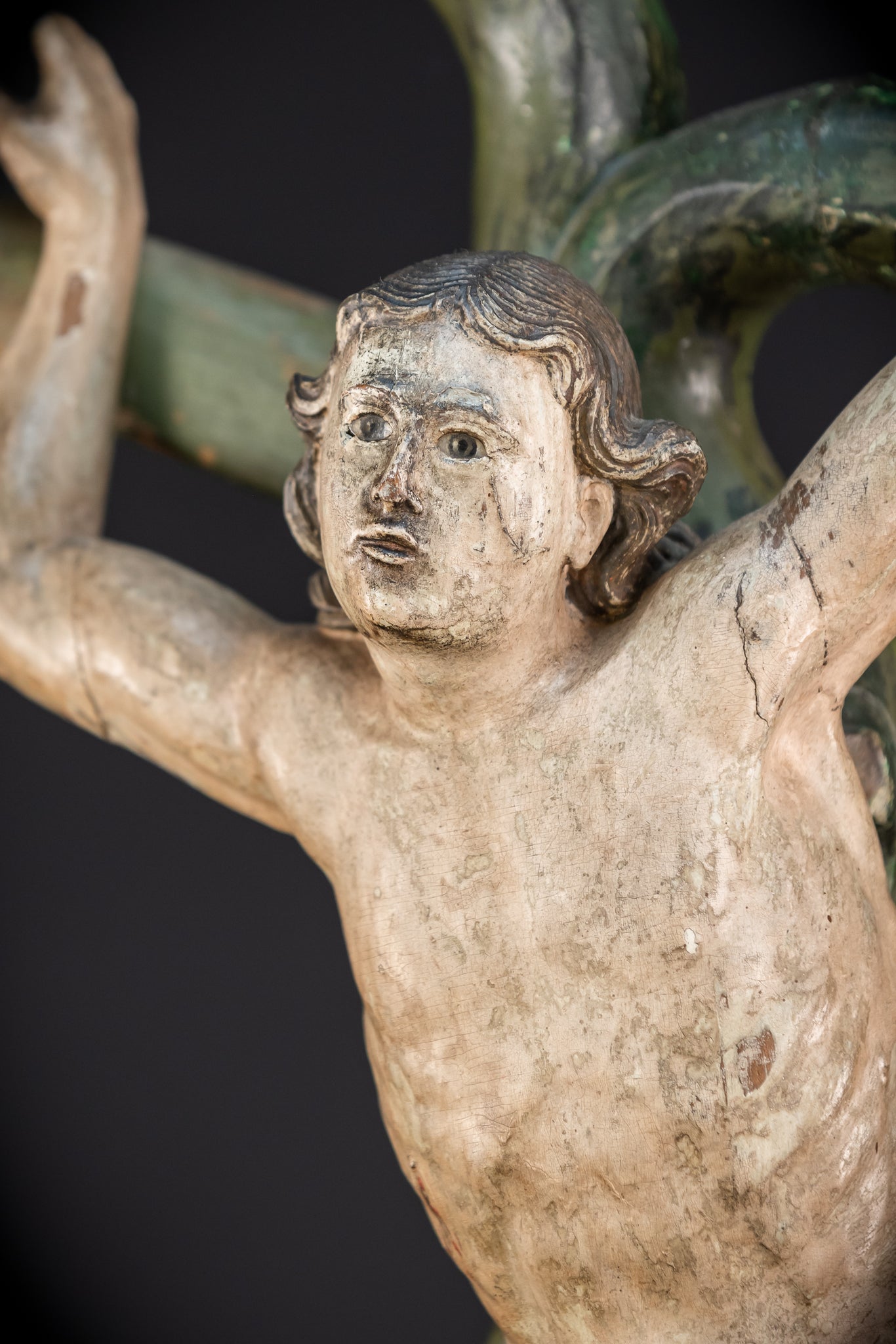 St Sebastian Wooden | 1600s Antique Glas Eyes | 23.6”