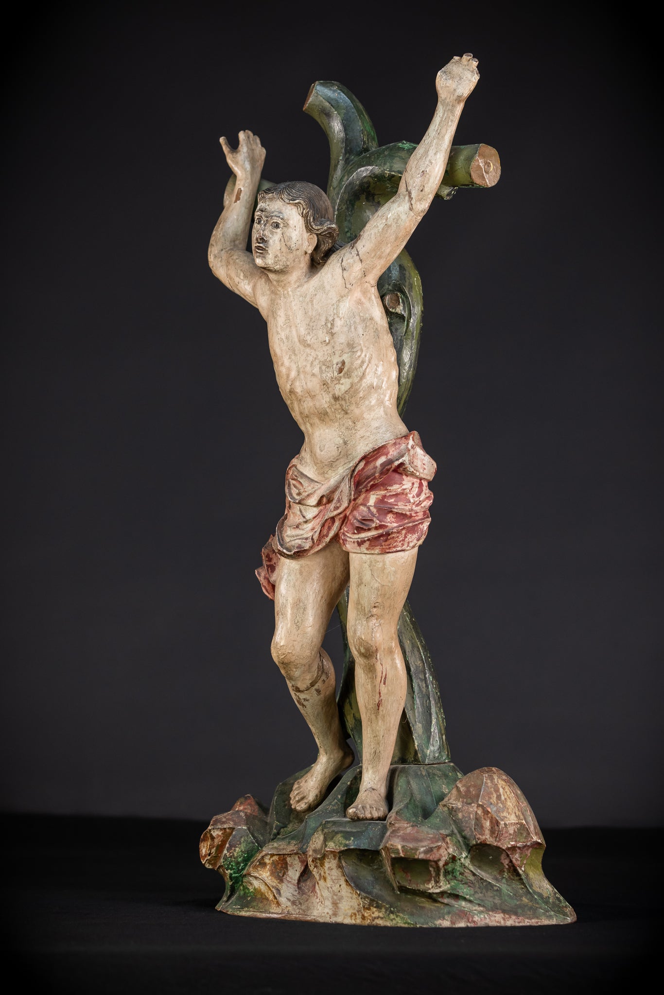 St Sebastian Wooden | 1600s Antique Glas Eyes | 23.6”