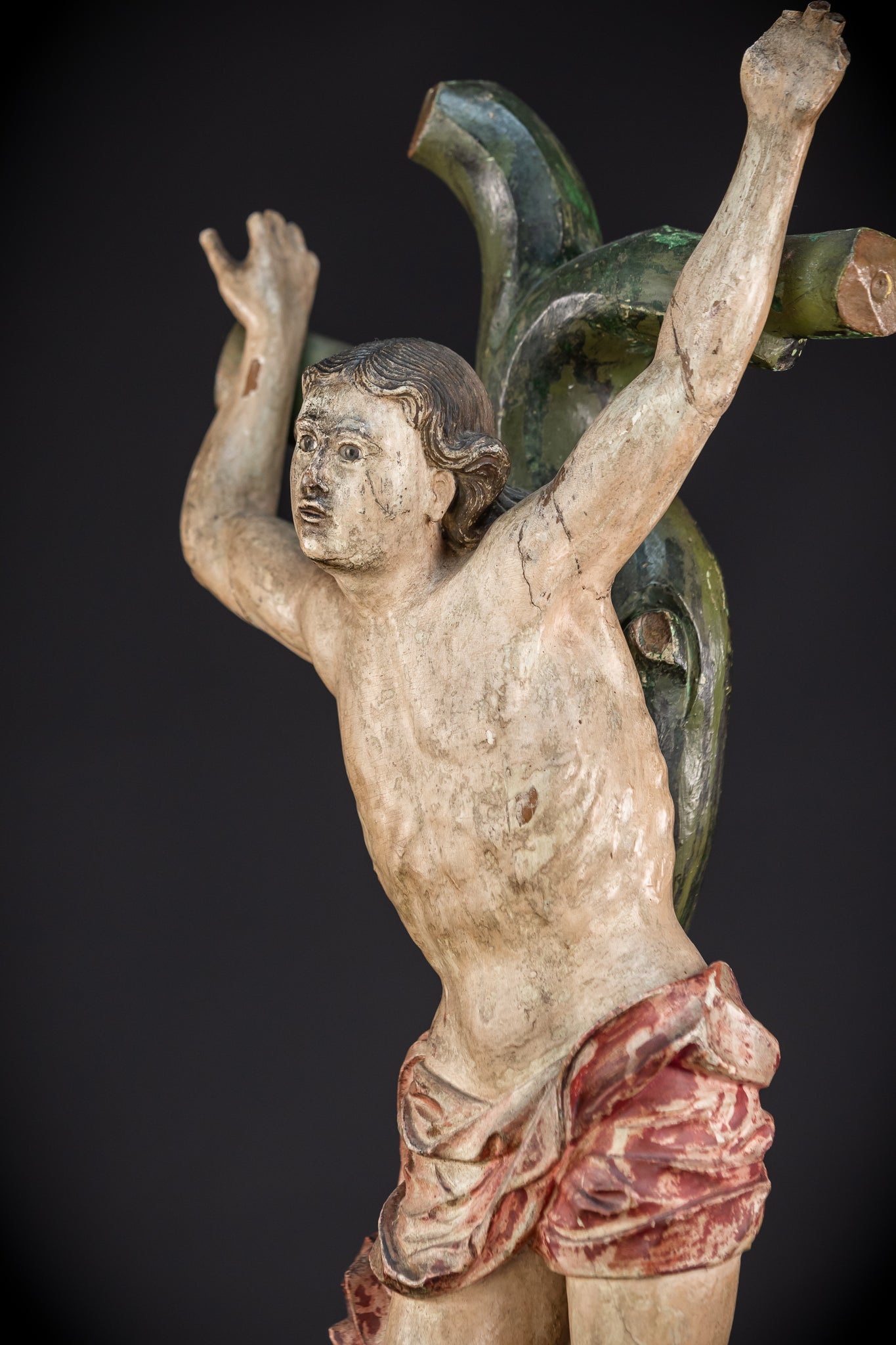 St Sebastian Wooden | 1600s Antique Glas Eyes | 23.6”