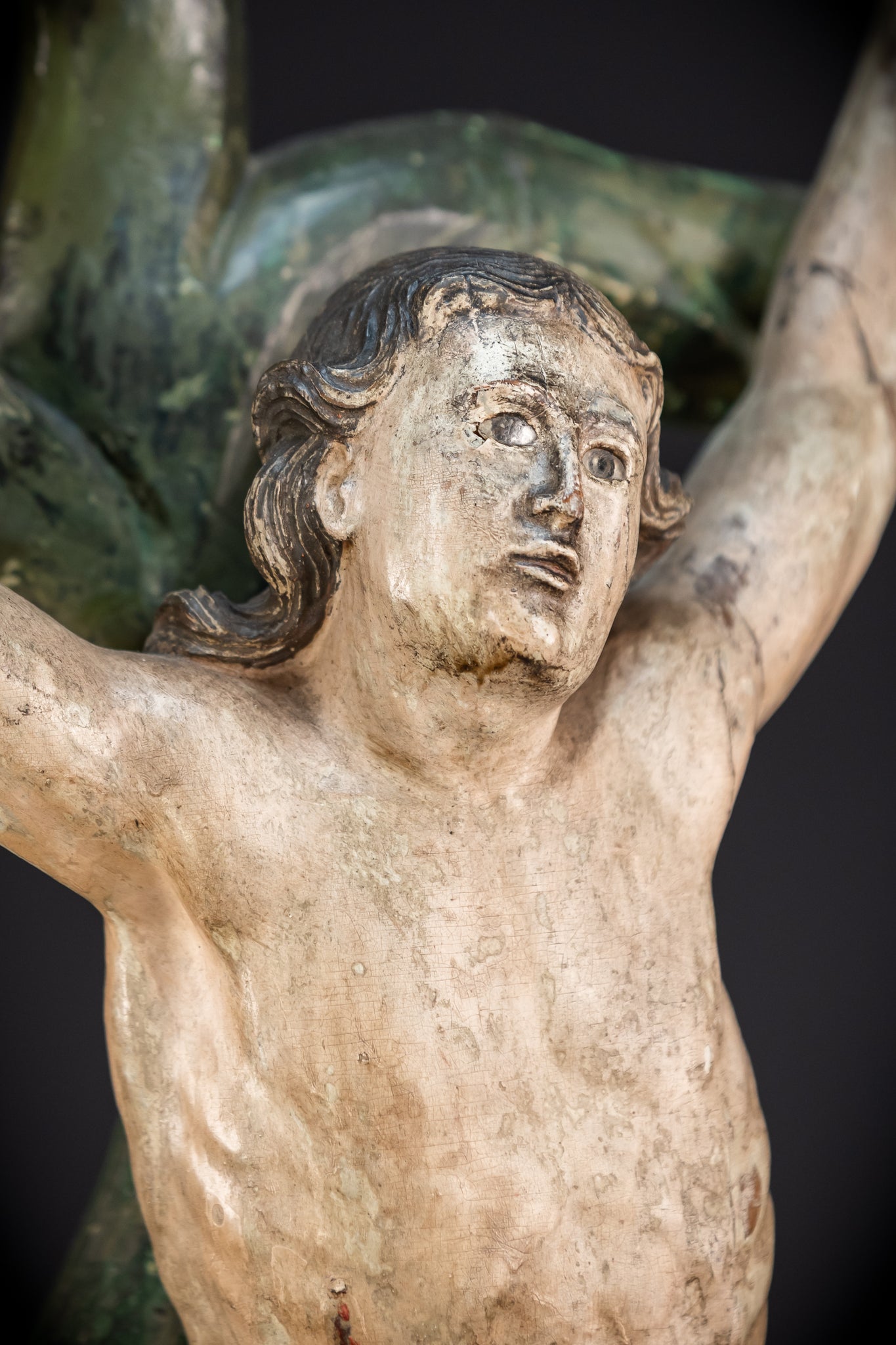 St Sebastian Wooden | 1600s Antique Glas Eyes | 23.6”