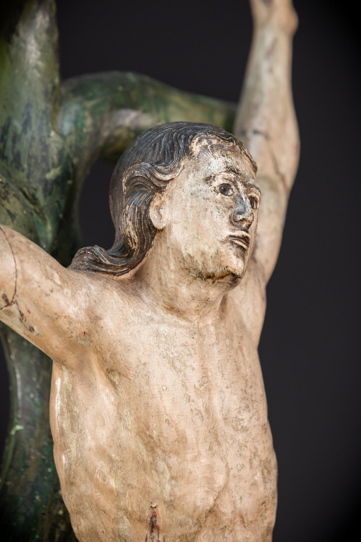 St Sebastian Wooden | 1600s Antique Glas Eyes | 23.6”