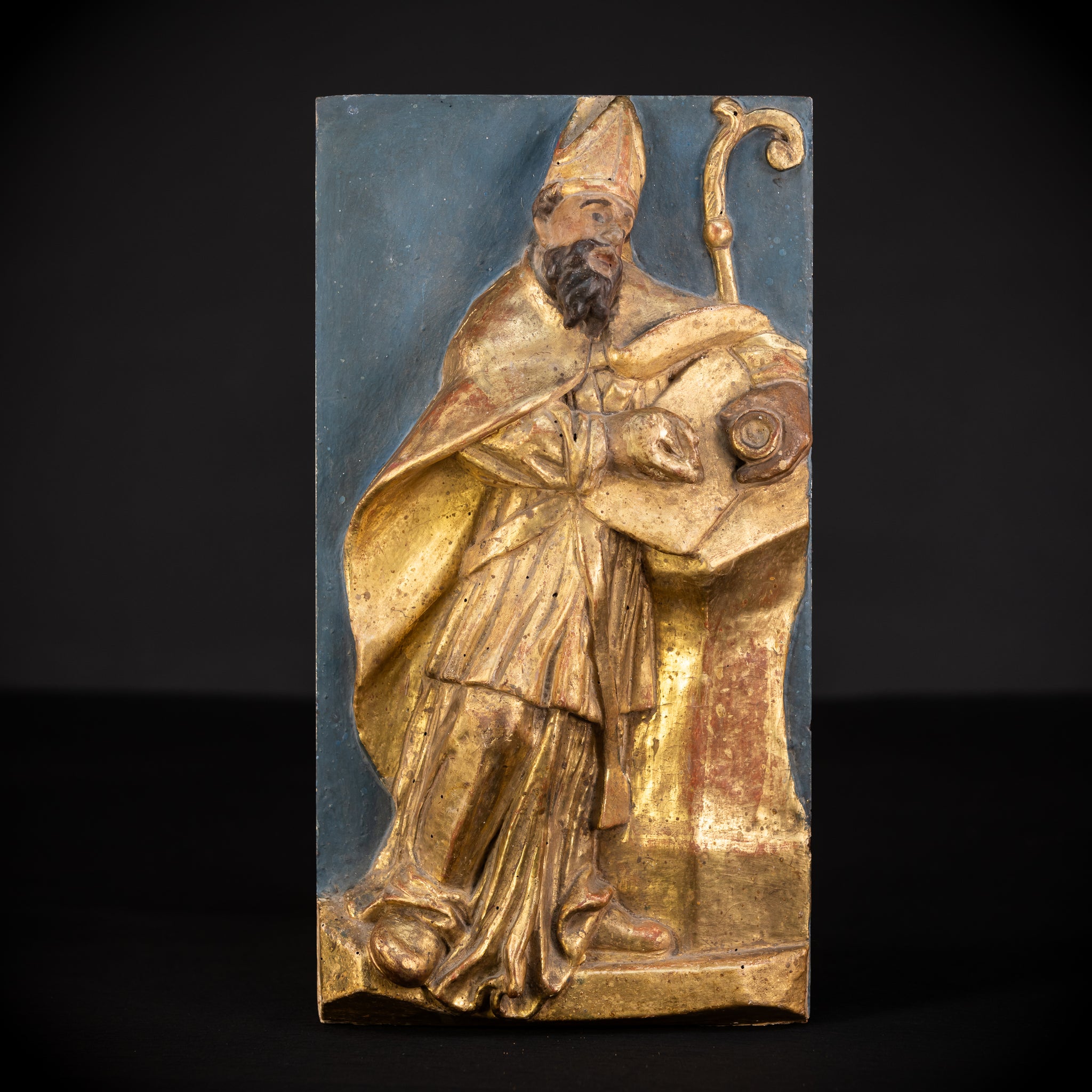 St Ambrose of Milan Wooden Relief Statue | 1700s