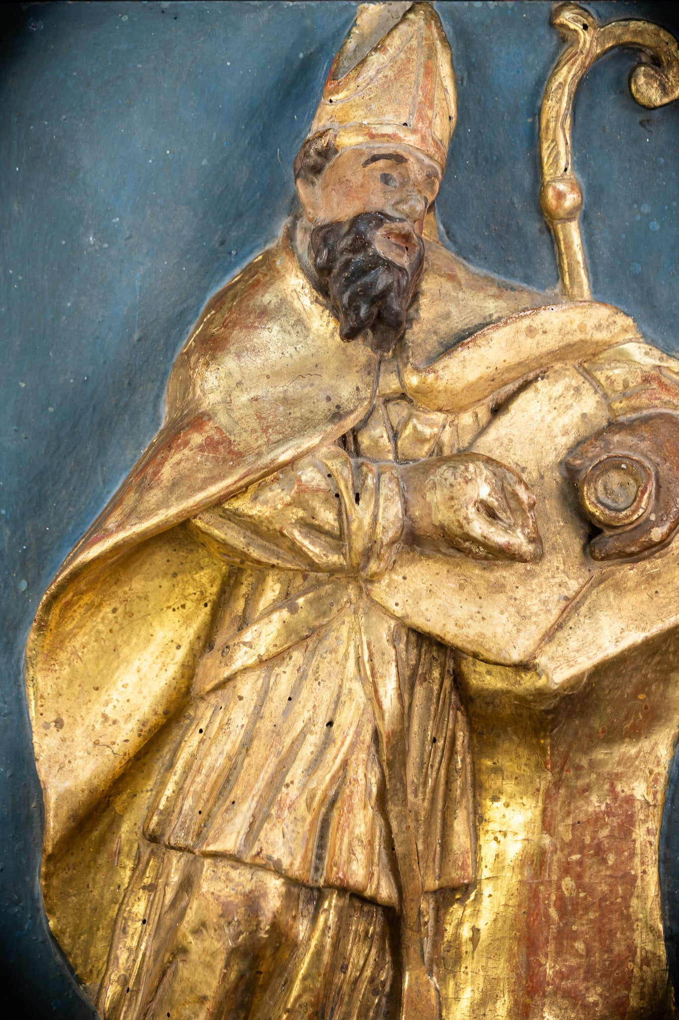 St Ambrose of Milan Wooden Relief Statue | 1700s