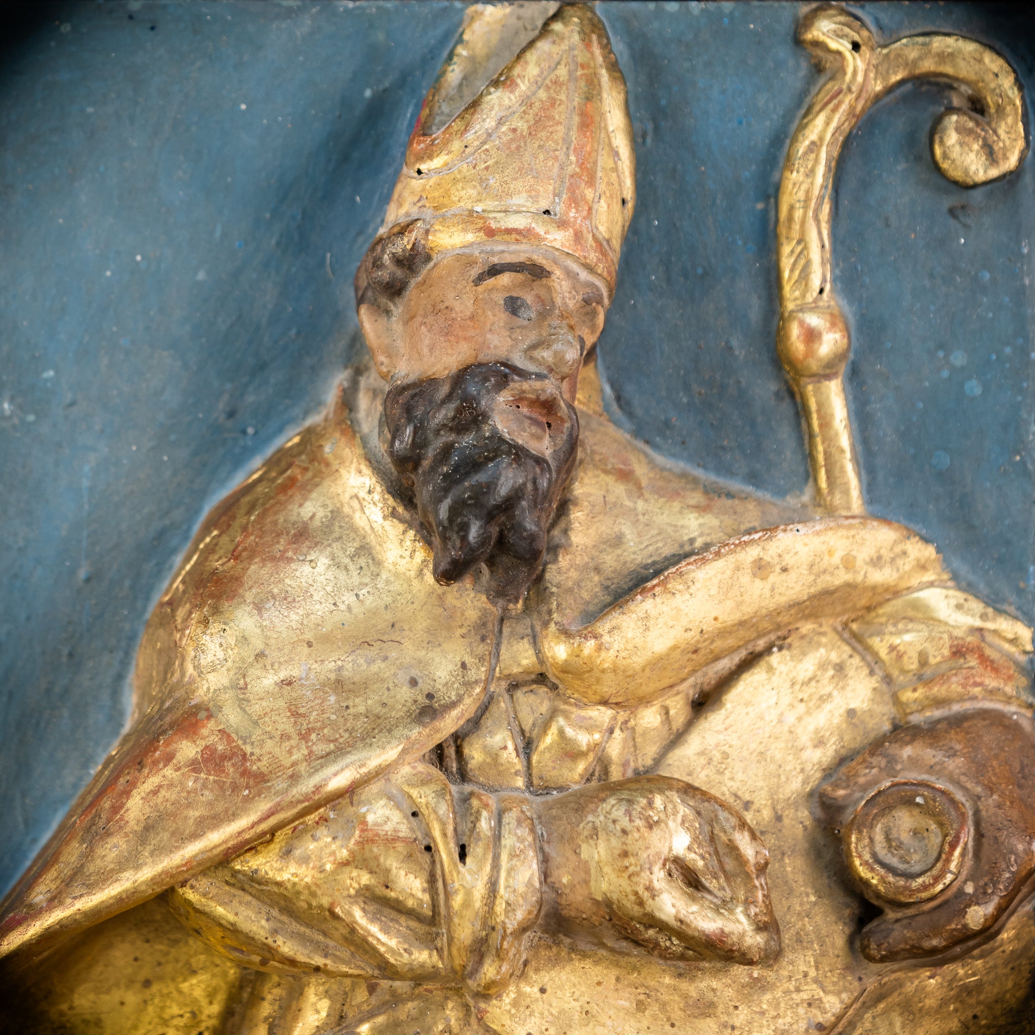 St Ambrose of Milan Wooden Relief Statue | 1700s