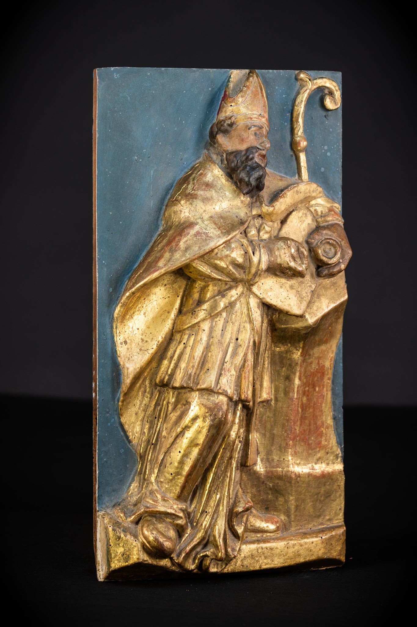 St Ambrose of Milan Wooden Relief Statue | 1700s
