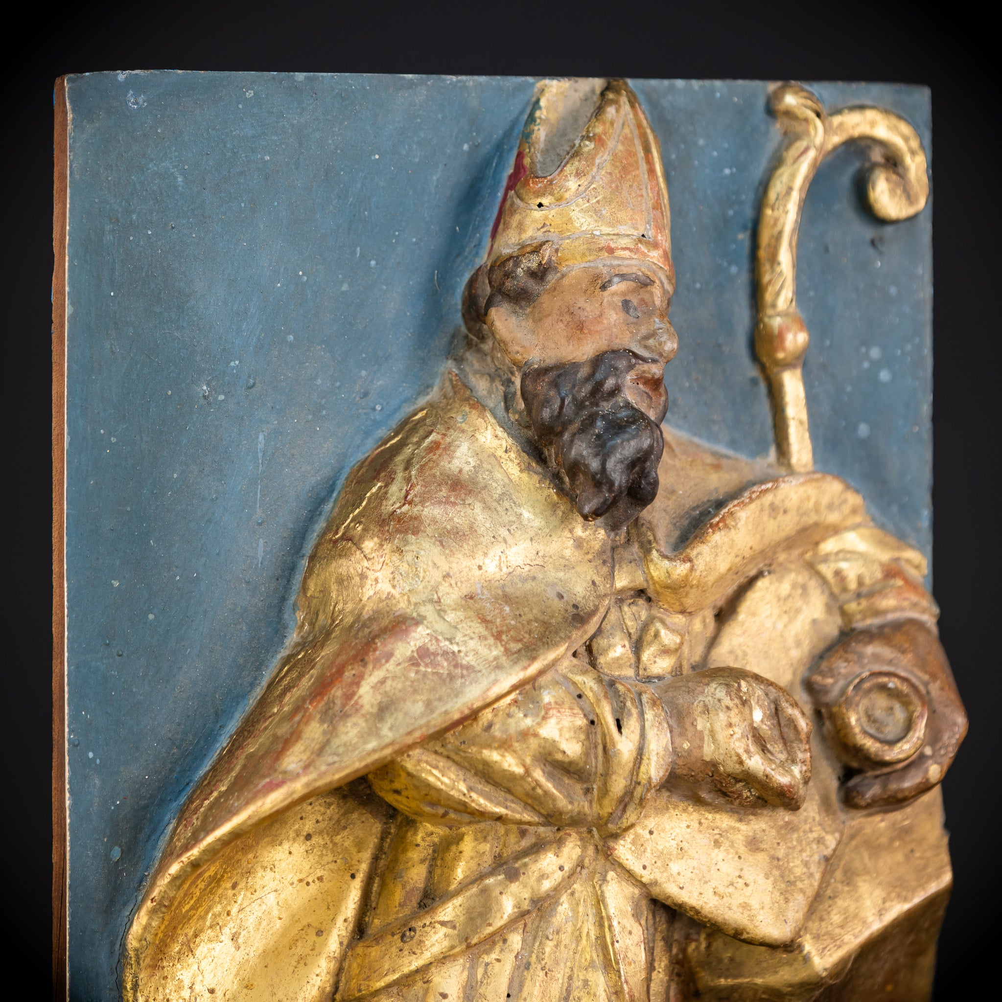 St Ambrose of Milan Wooden Relief Statue | 1700s