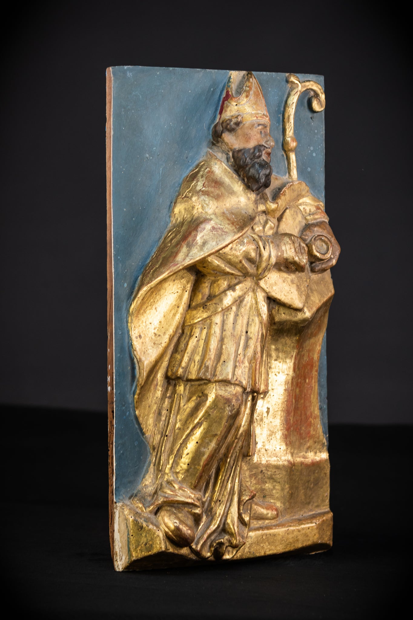 St Ambrose of Milan Wooden Relief Statue | 1700s