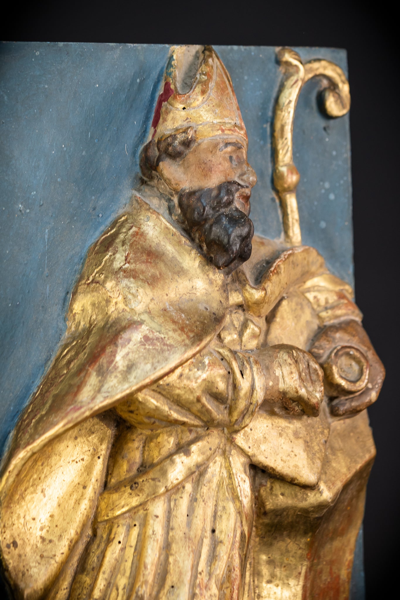 St Ambrose of Milan Wooden Relief Statue | 1700s