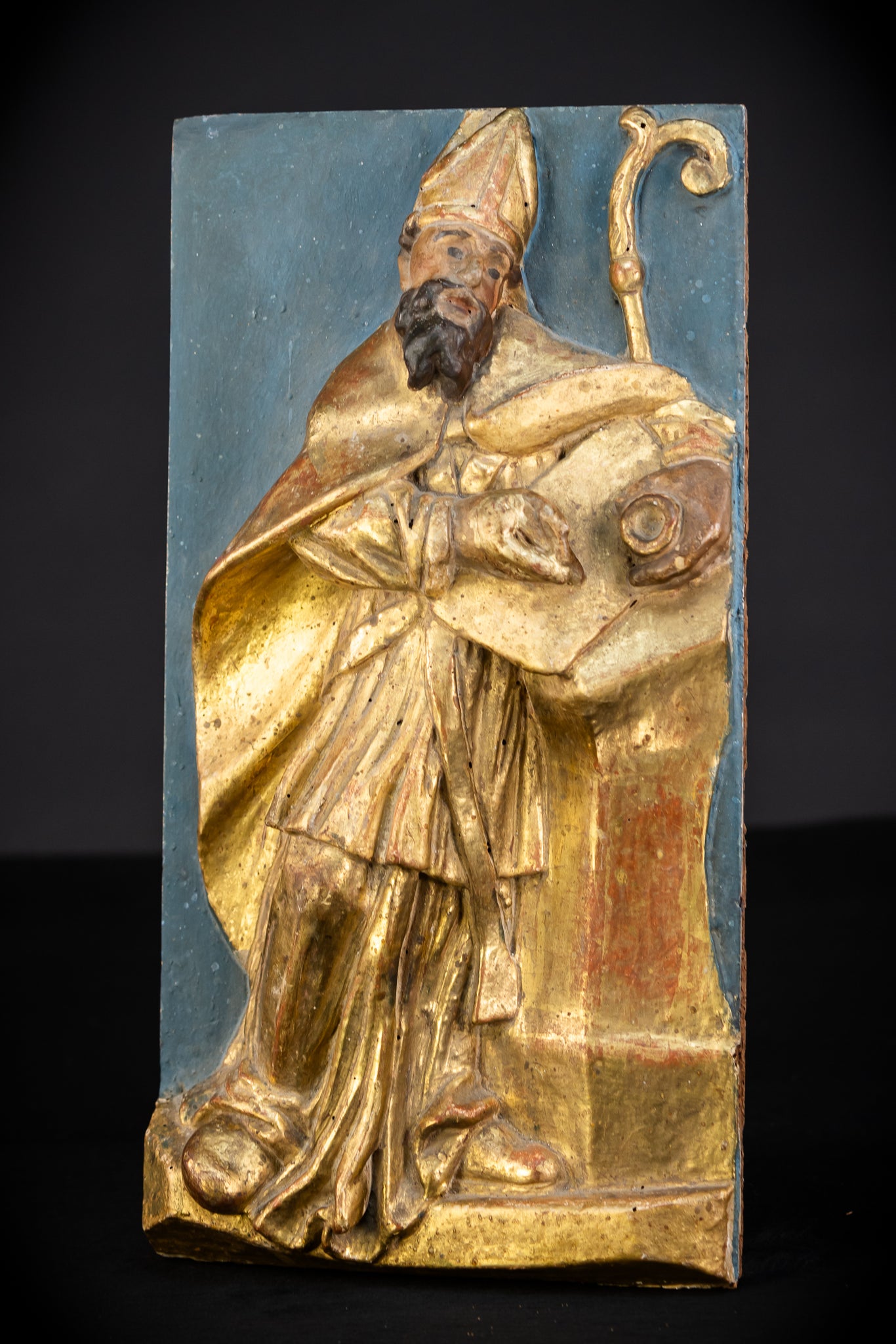 St Ambrose of Milan Wooden Relief Statue | 1700s