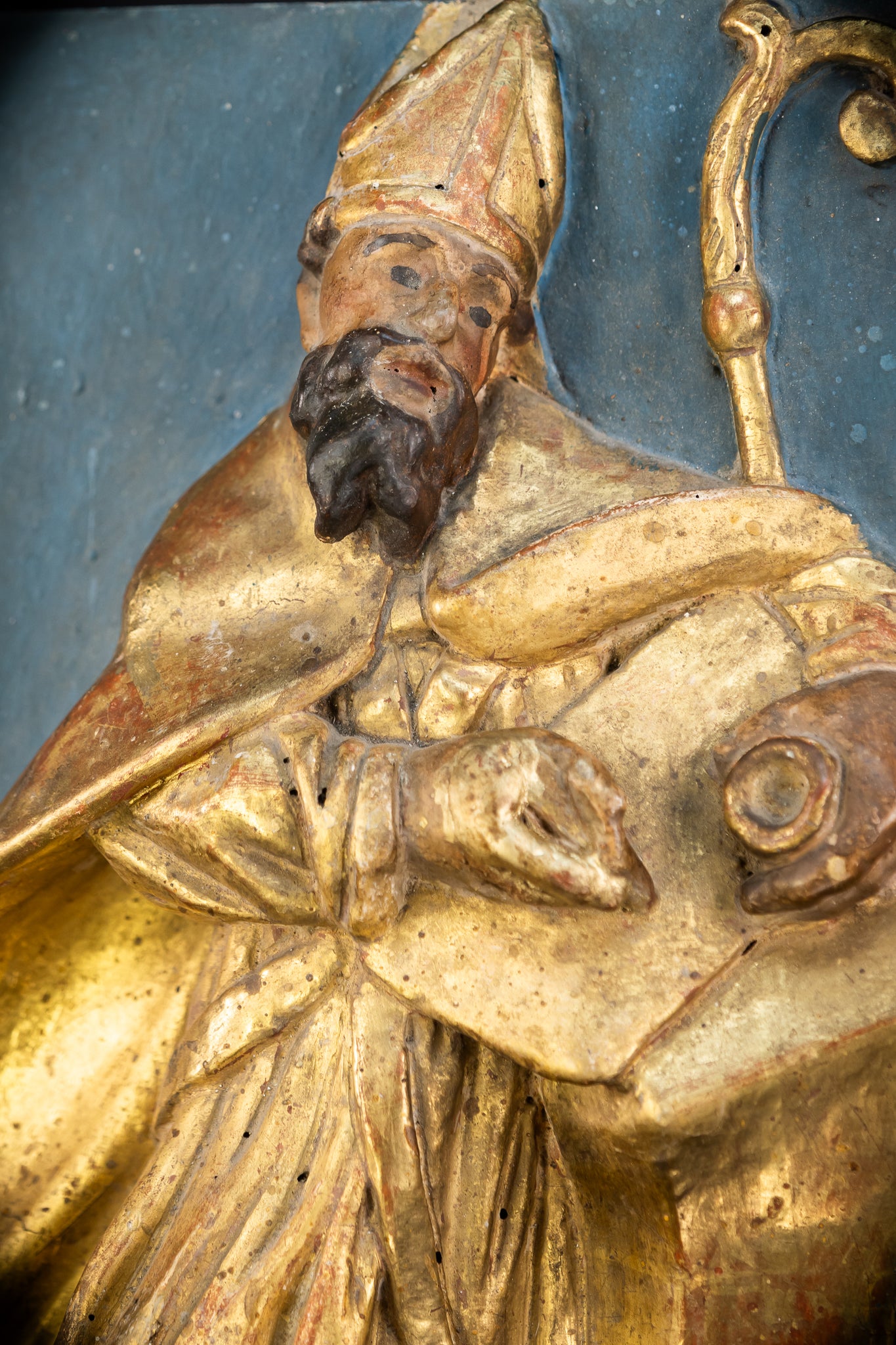 St Ambrose of Milan Wooden Relief Statue | 1700s