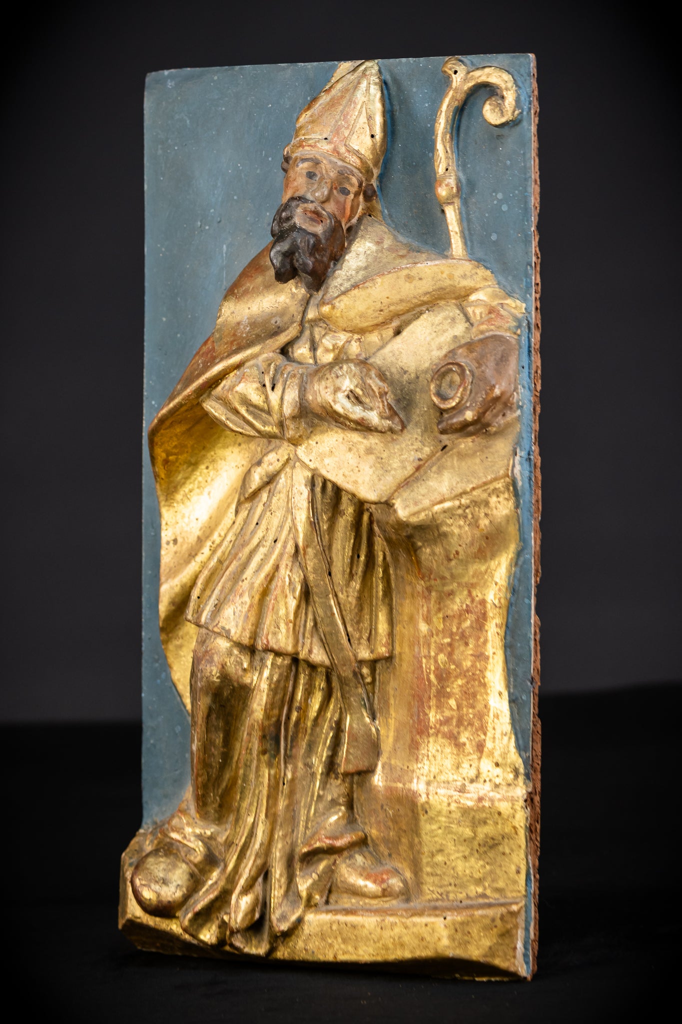 St Ambrose of Milan Wooden Relief Statue | 1700s