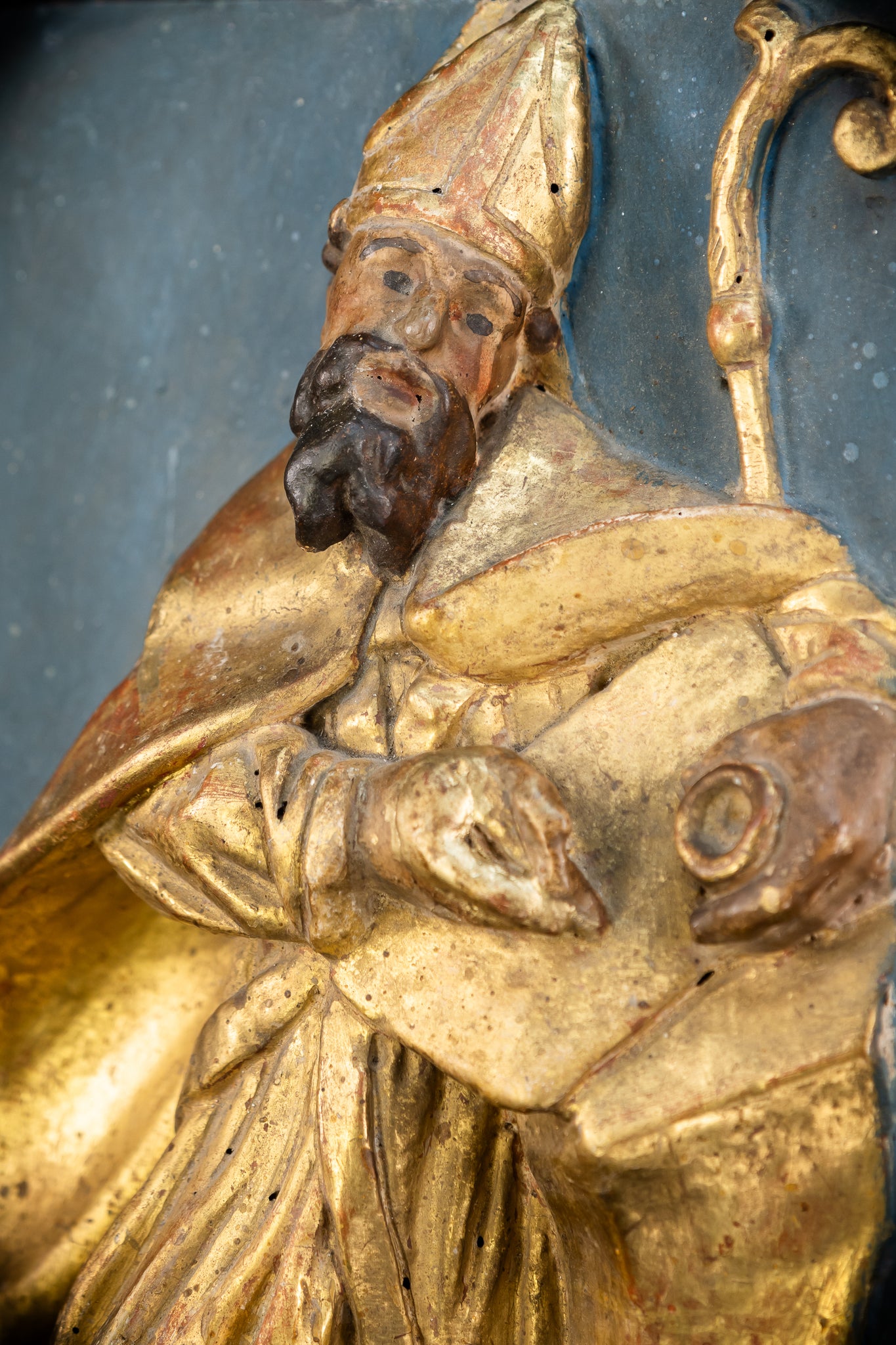St Ambrose of Milan Wooden Relief Statue | 1700s