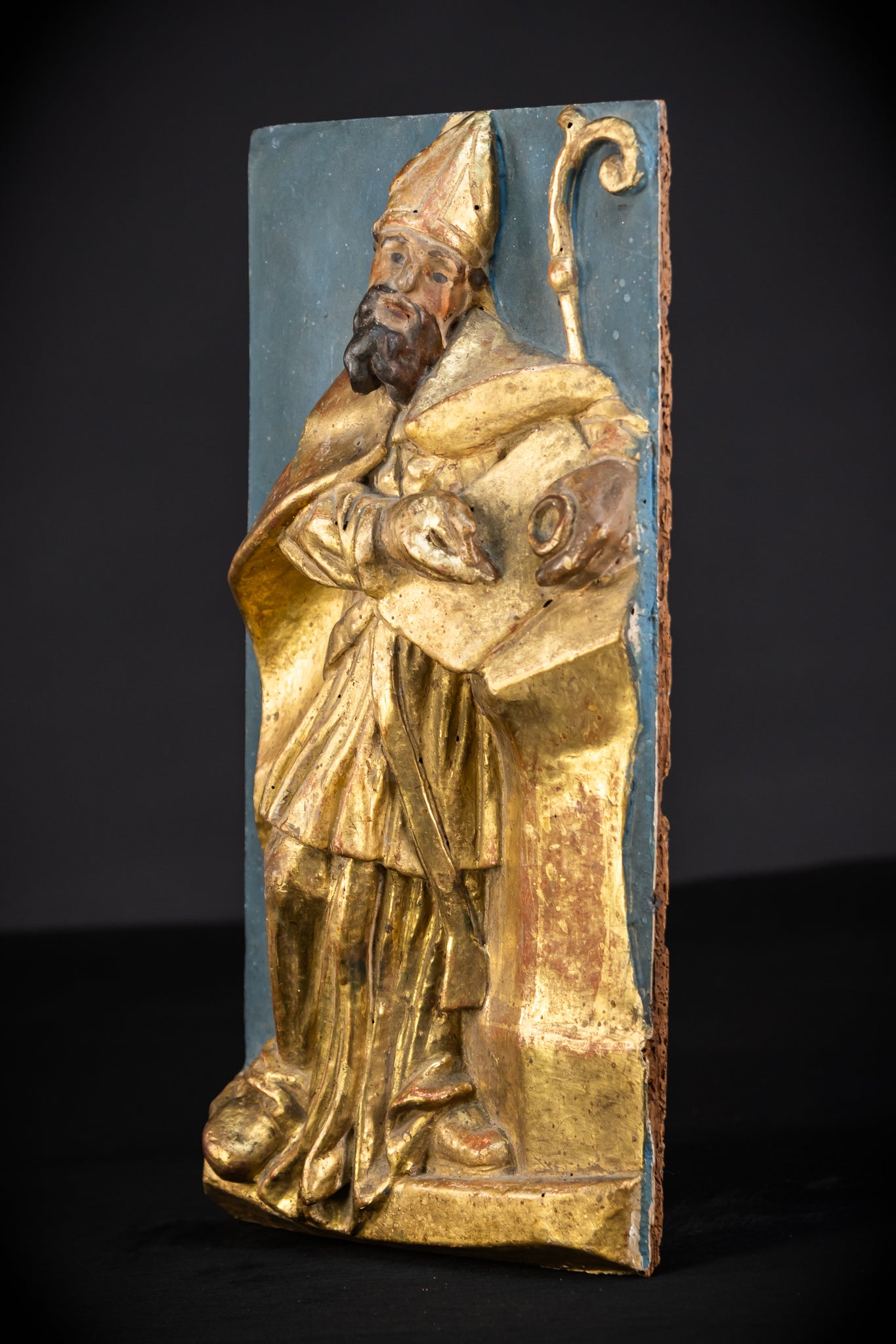St Ambrose of Milan Wooden Relief Statue | 1700s