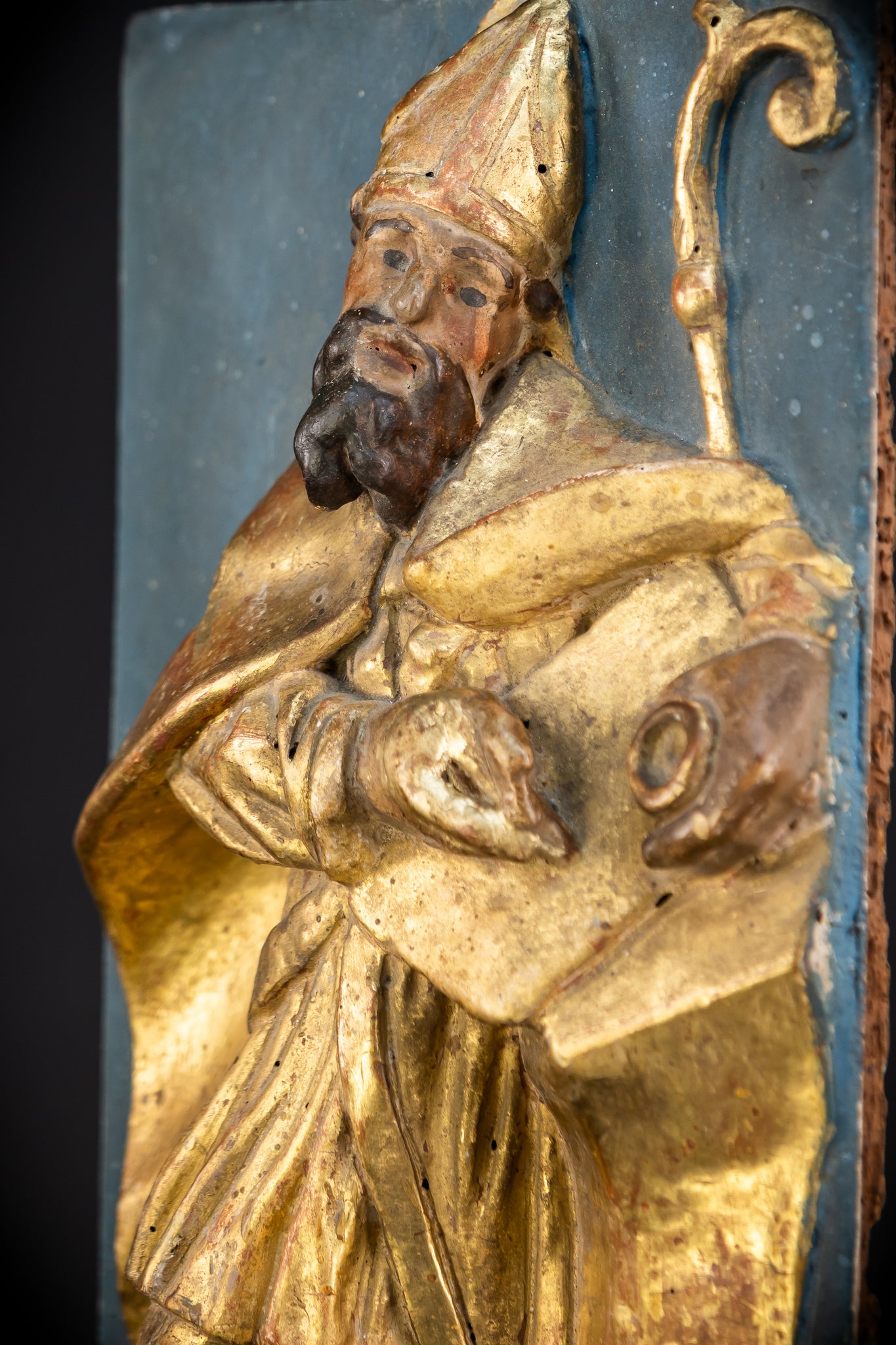 St Ambrose of Milan Wooden Relief Statue | 1700s