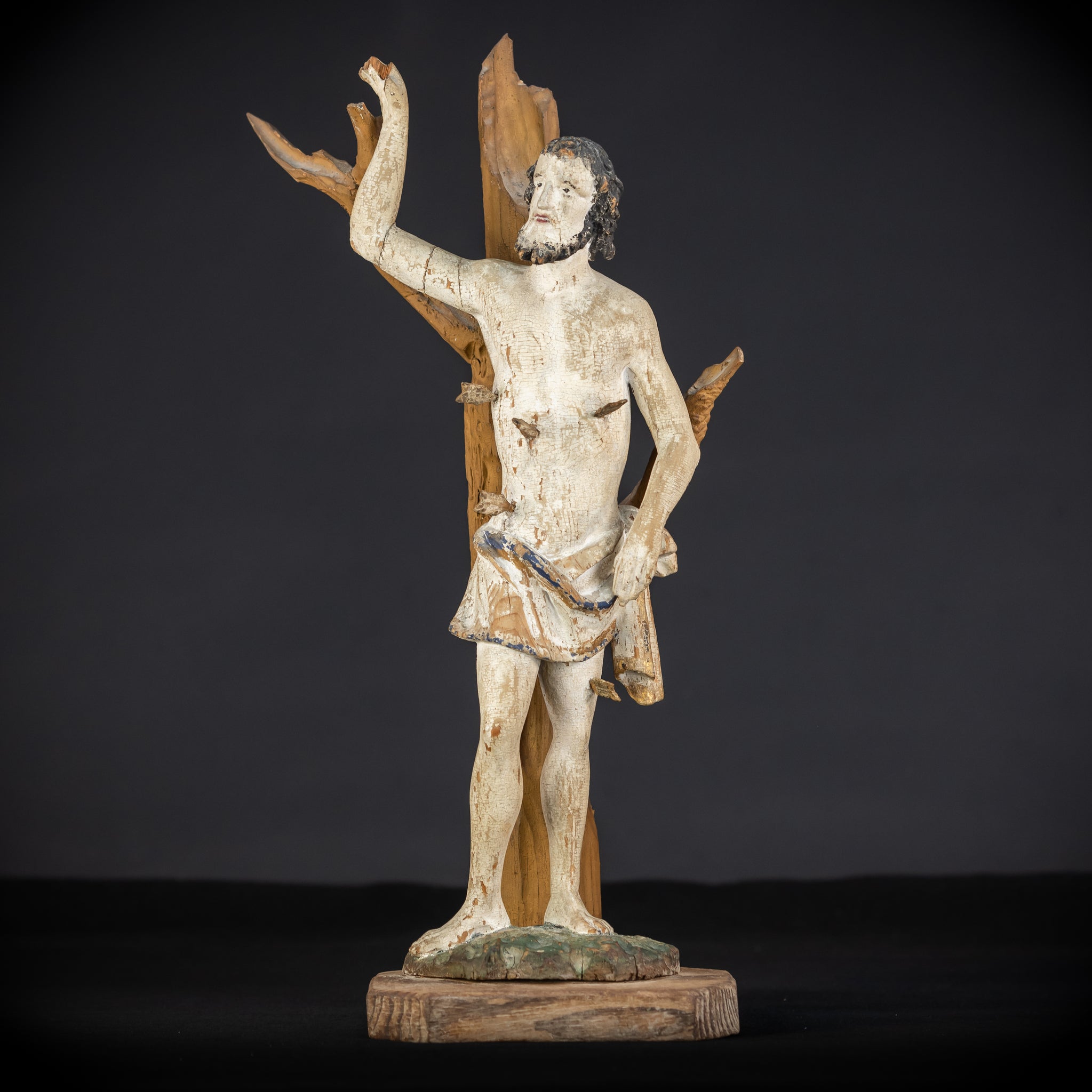 Saint Sebastian Wooden Sculpture | 1700s Antique | 17.9”