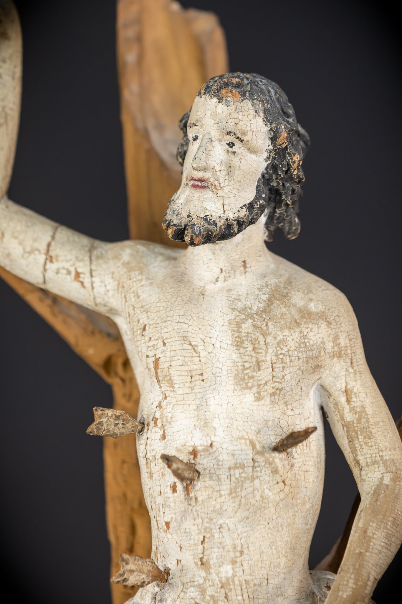 Saint Sebastian Wooden Sculpture | 1700s Antique | 17.9”