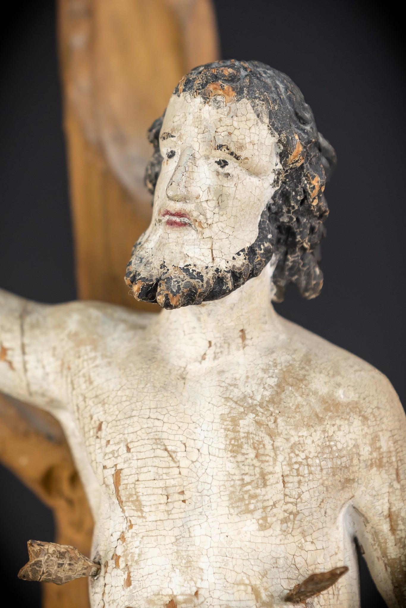 Saint Sebastian Wooden Sculpture | 1700s Antique | 17.9”