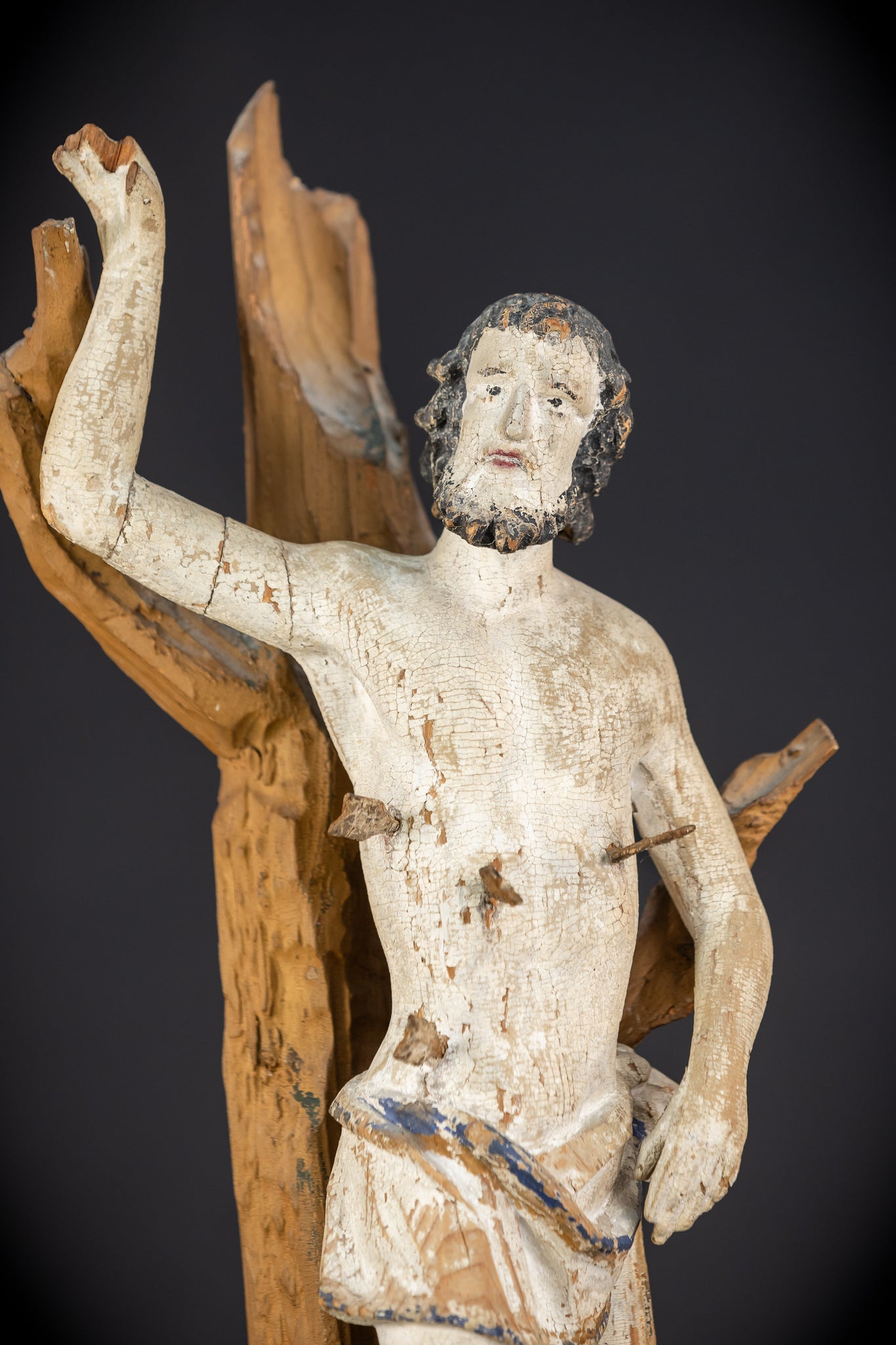 Saint Sebastian Wooden Sculpture | 1700s Antique | 17.9”
