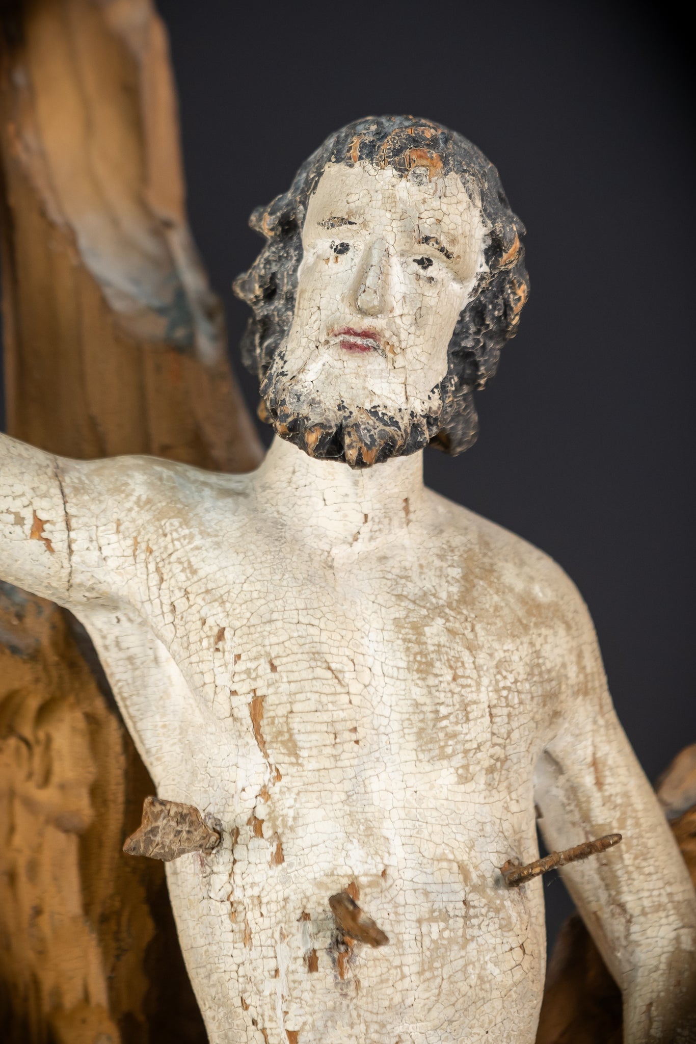 Saint Sebastian Wooden Sculpture | 1700s Antique | 17.9”