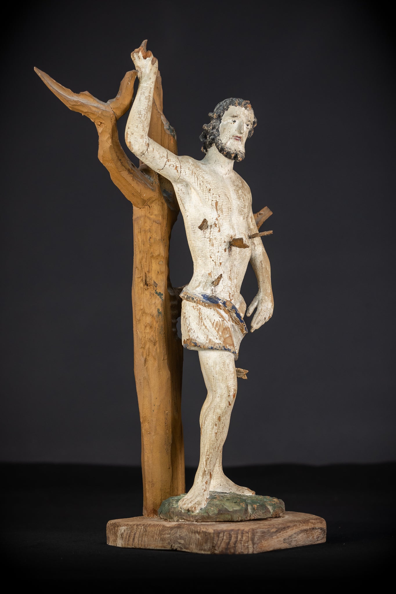 Saint Sebastian Wooden Sculpture | 1700s Antique | 17.9”
