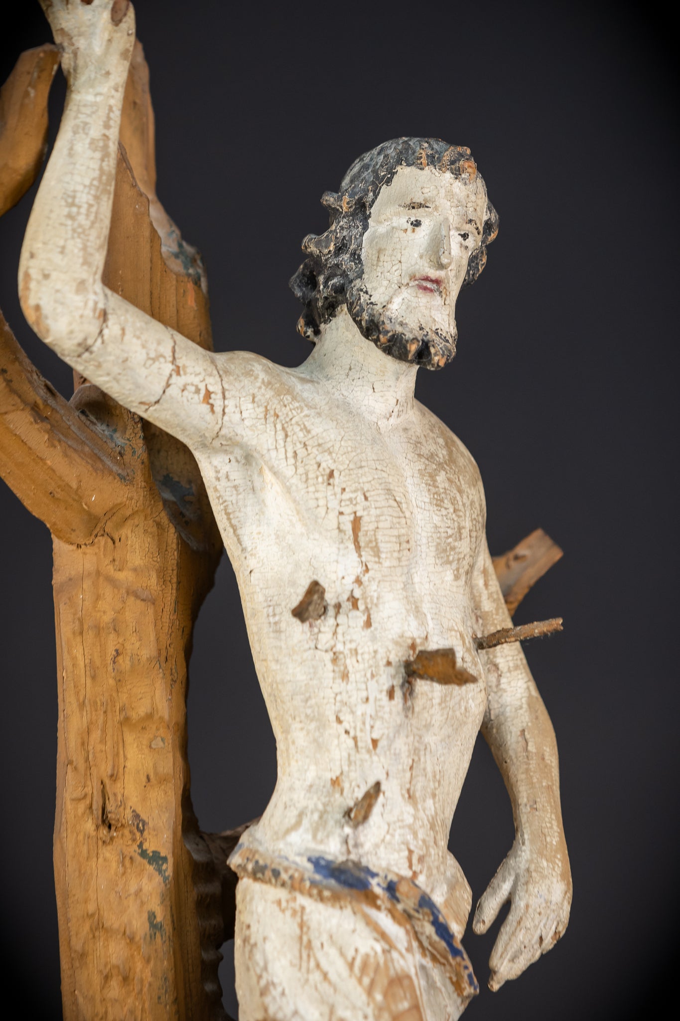 Saint Sebastian Wooden Sculpture | 1700s Antique | 17.9”