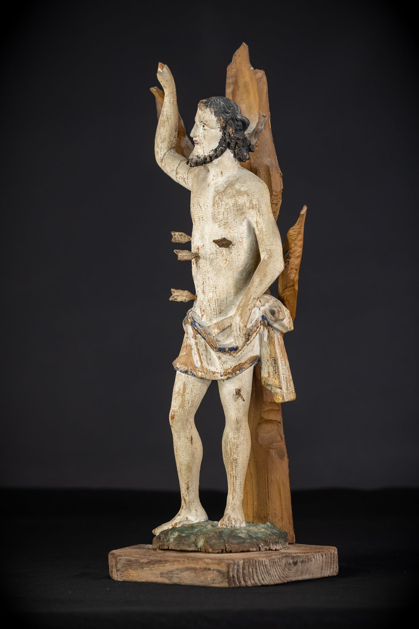 Saint Sebastian Wooden Sculpture | 1700s Antique | 17.9”