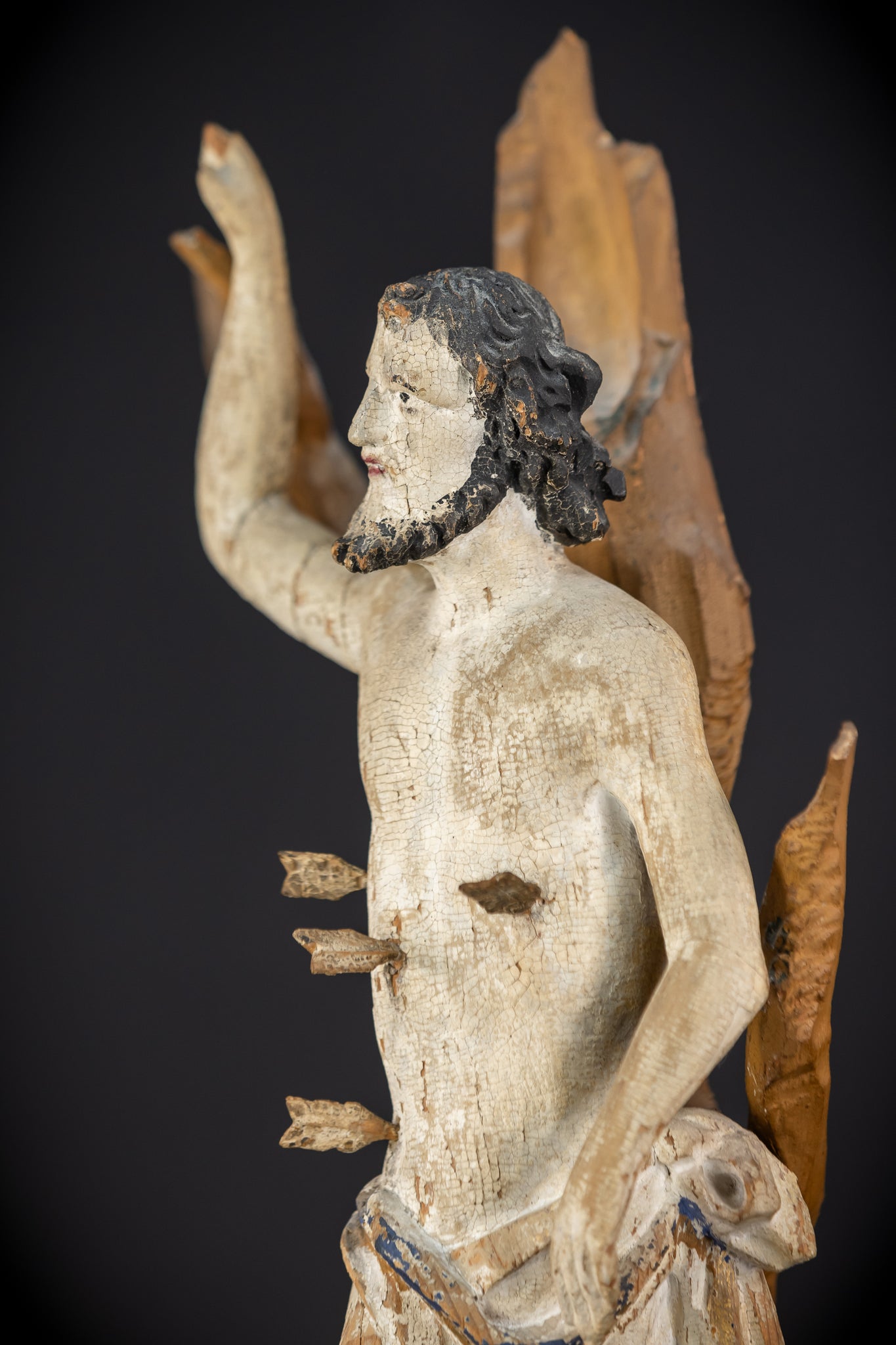 Saint Sebastian Wooden Sculpture | 1700s Antique | 17.9”