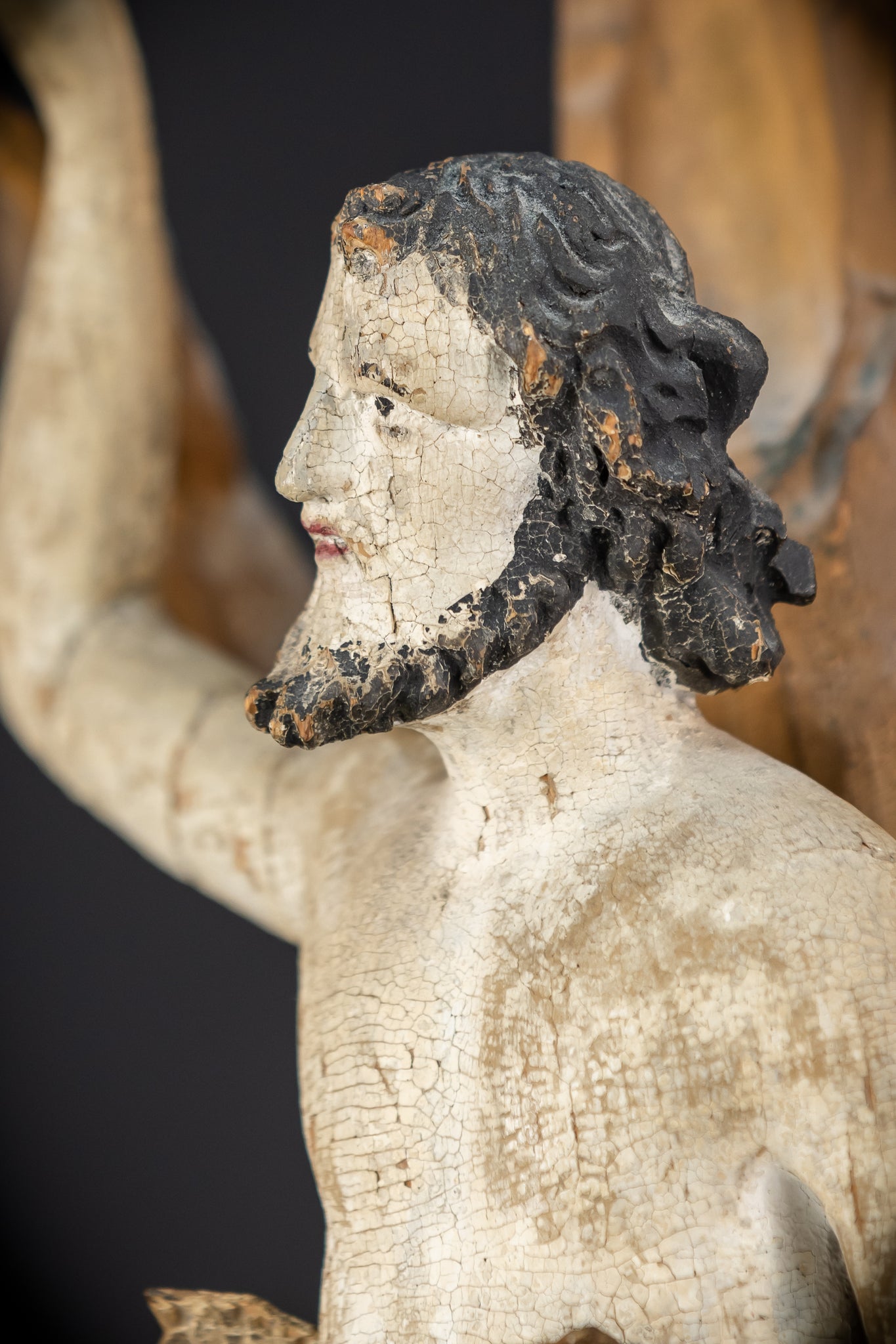Saint Sebastian Wooden Sculpture | 1700s Antique | 17.9”
