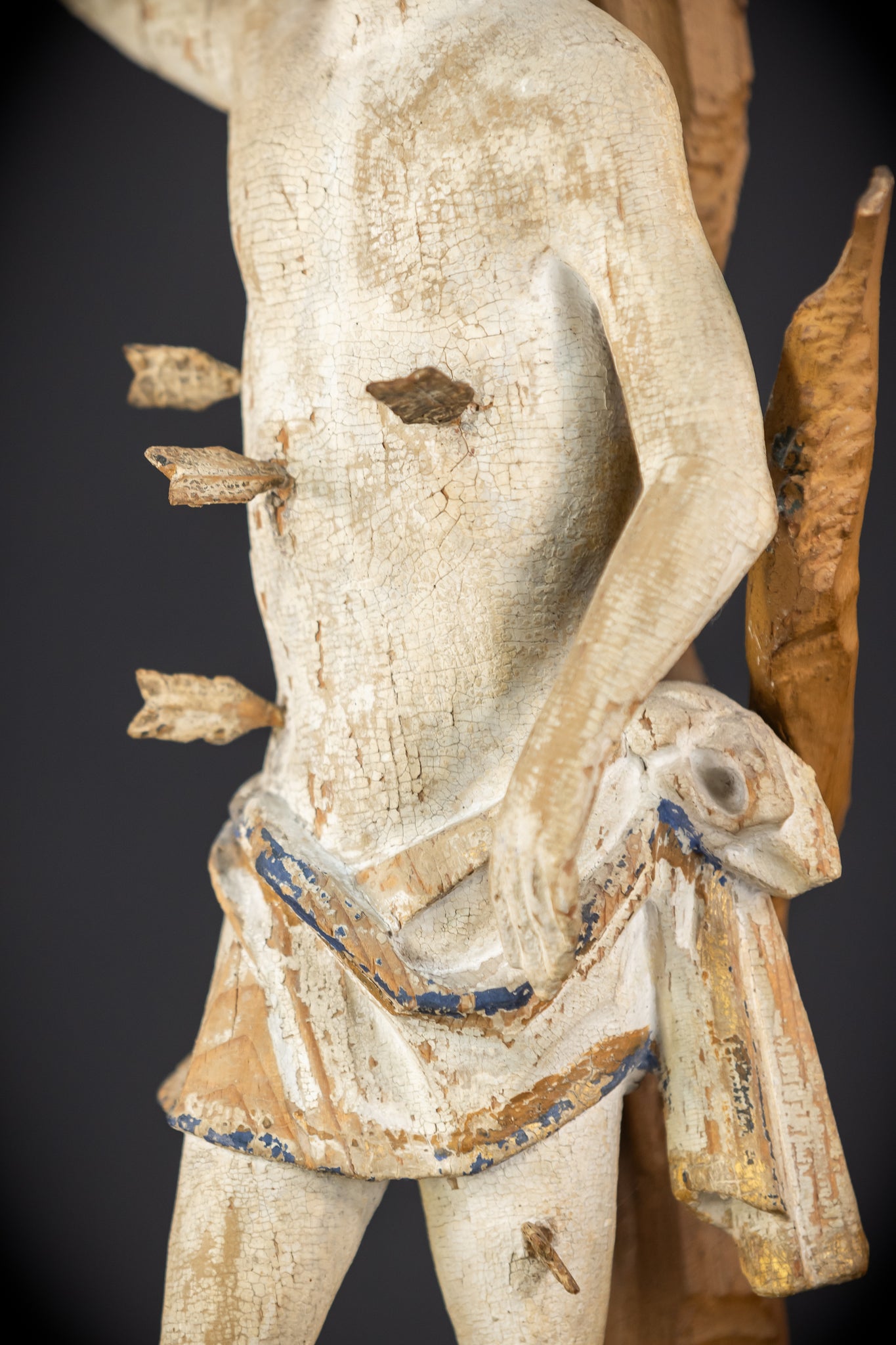 Saint Sebastian Wooden Sculpture | 1700s Antique | 17.9”
