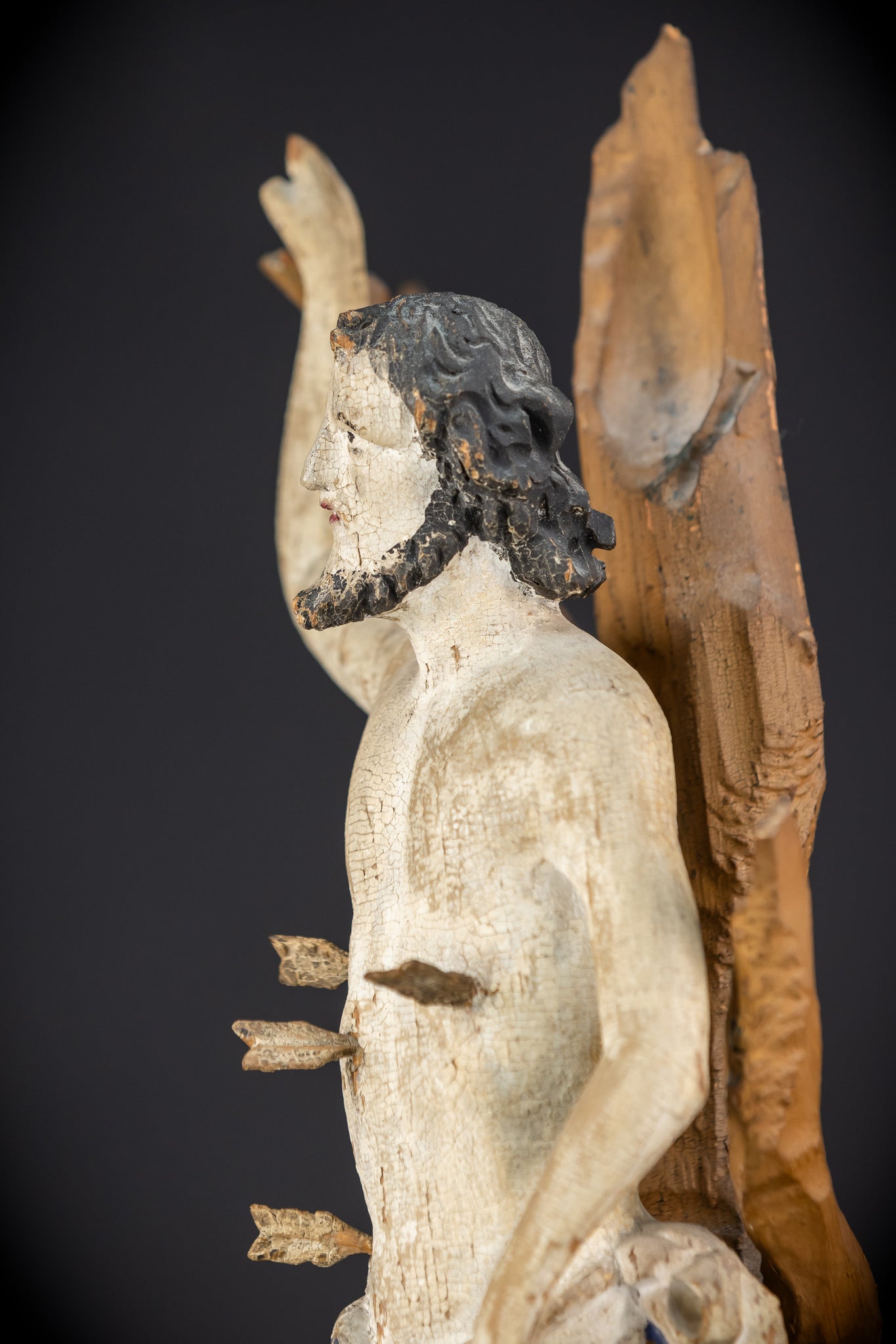Saint Sebastian Wooden Sculpture | 1700s Antique | 17.9”